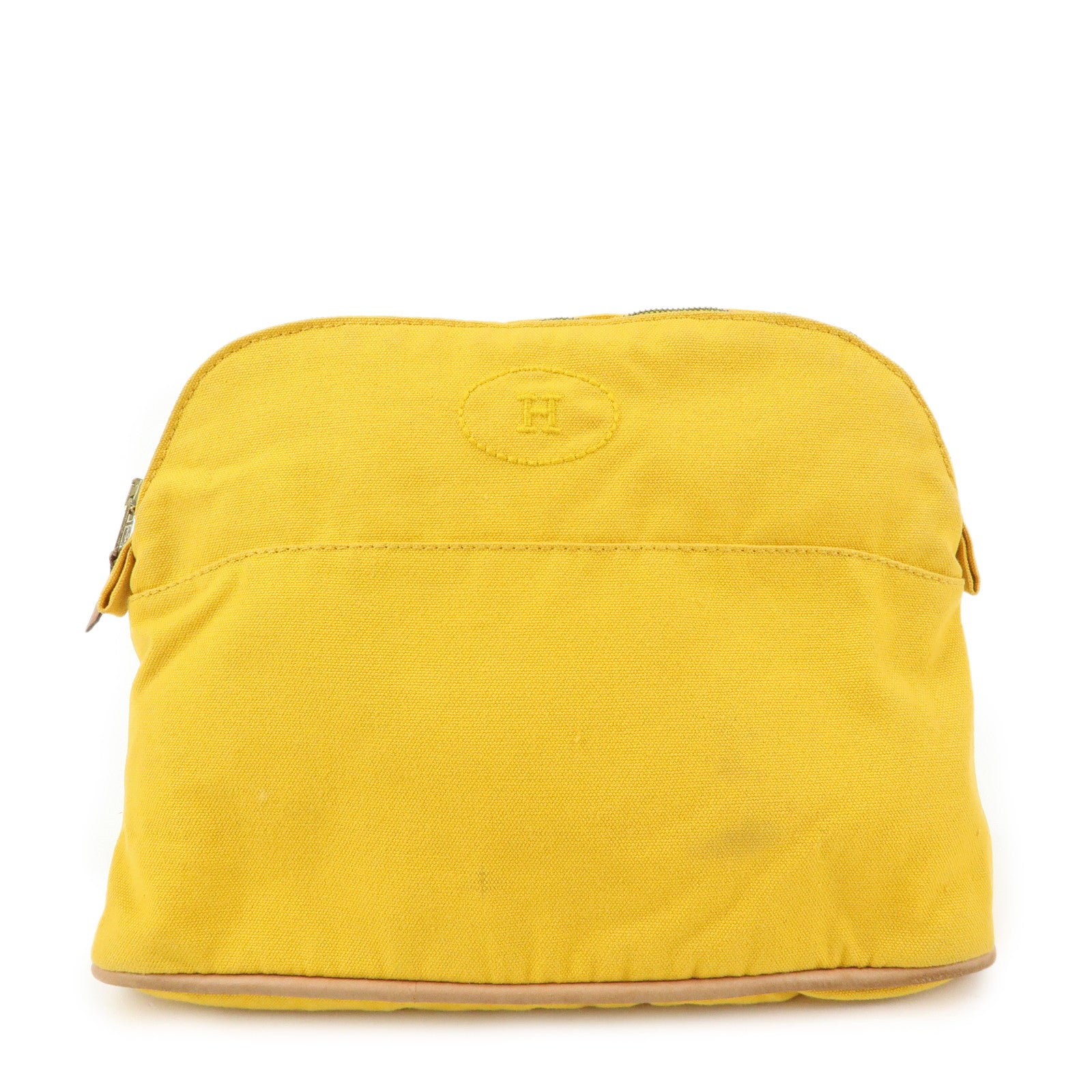 HERMES Bolide MM Canvas Leather Pouch Cosmetic Pouch Yellow
