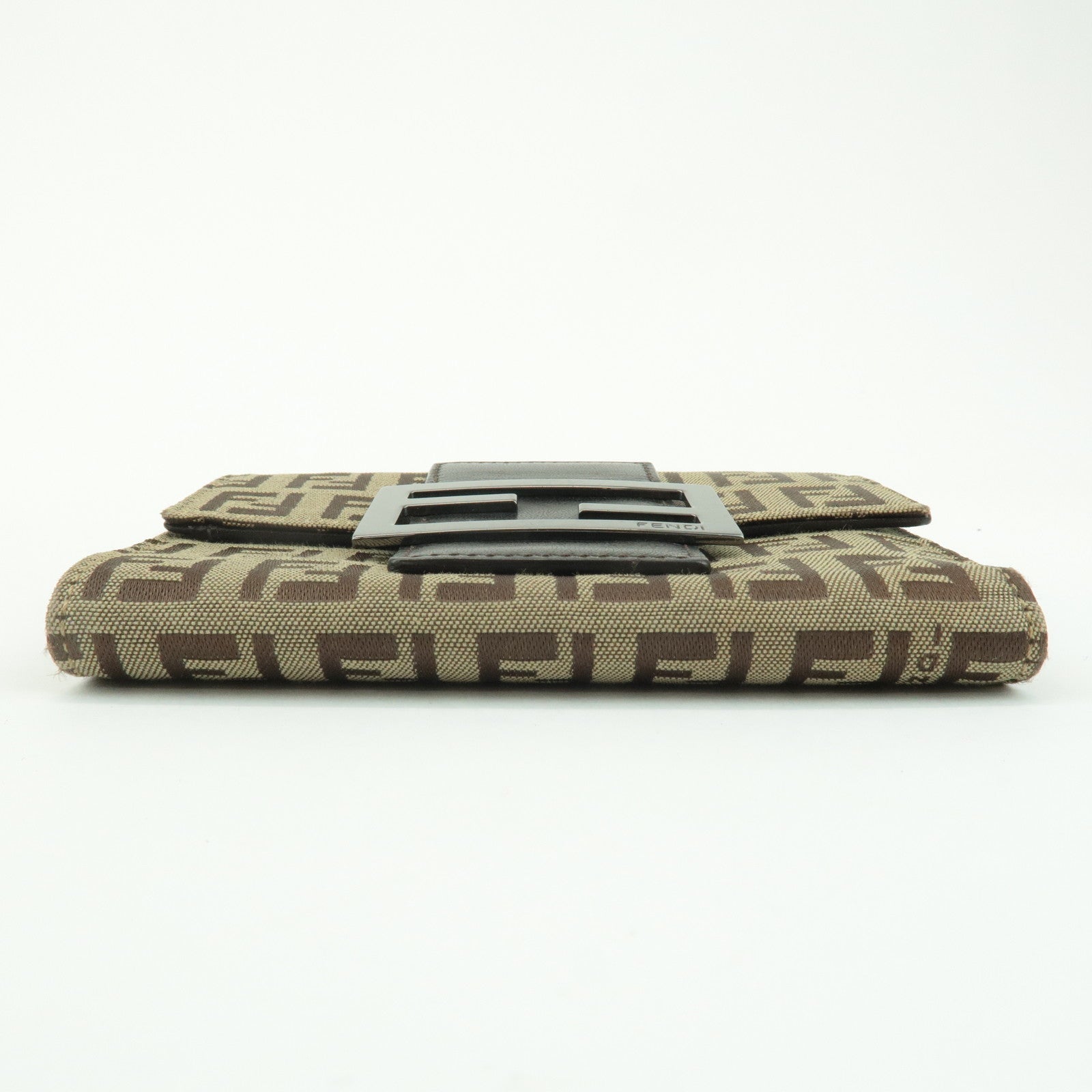 FENDI Zucchino Canvas Leather Tri-fold Wallet Beige Brown 8M0023 Used