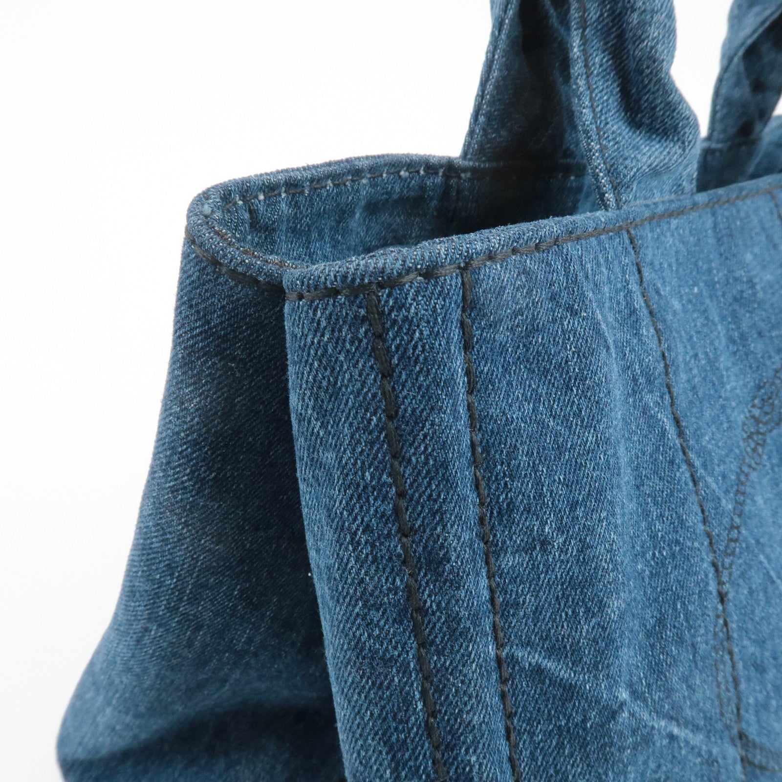 PRADA Triangle Logo Canapa Canvas Denim Hand Bag Navy B1877B Used