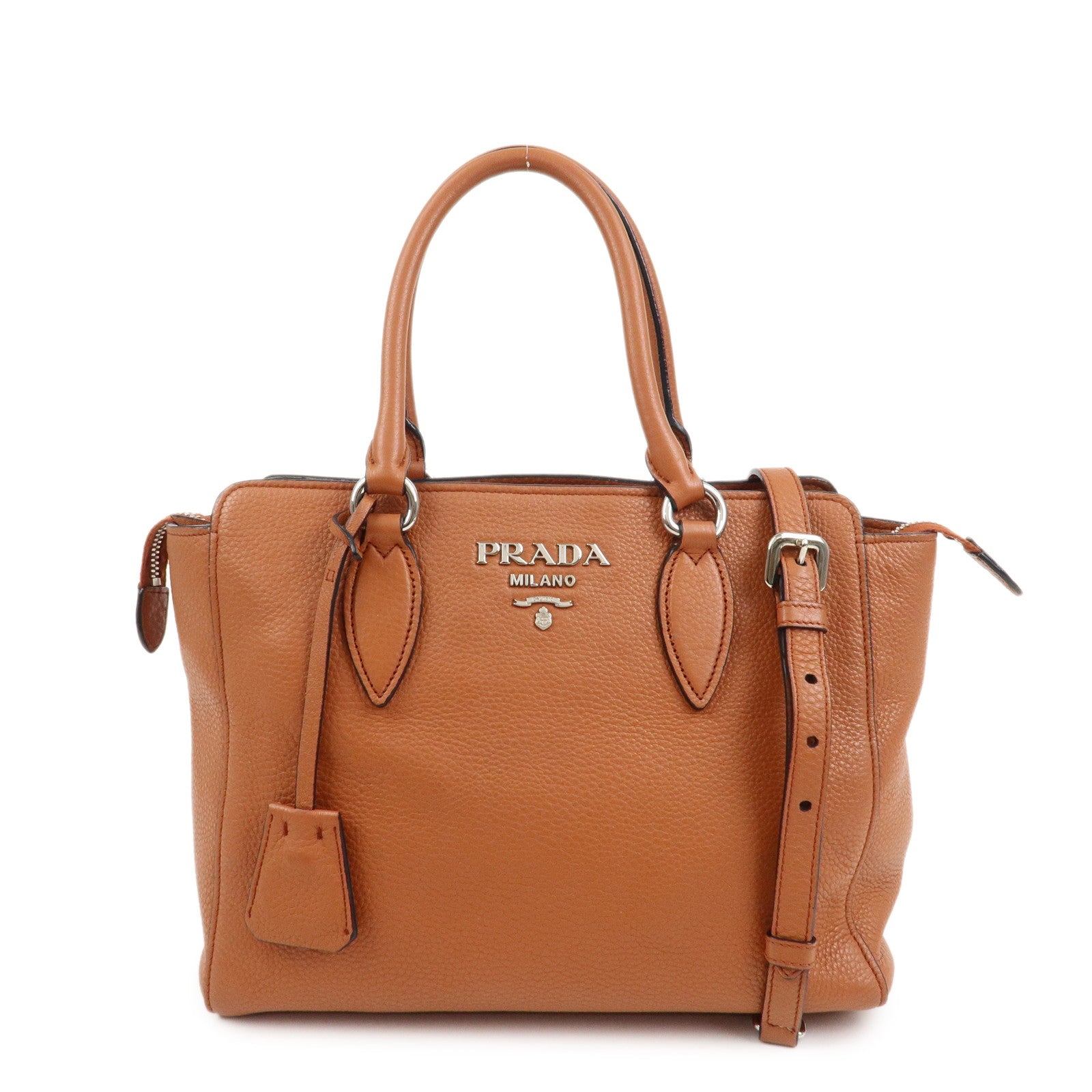 PRADA Logo Leather 2Way Bag Hand Bag Shoulder Bag Brown 1BA205