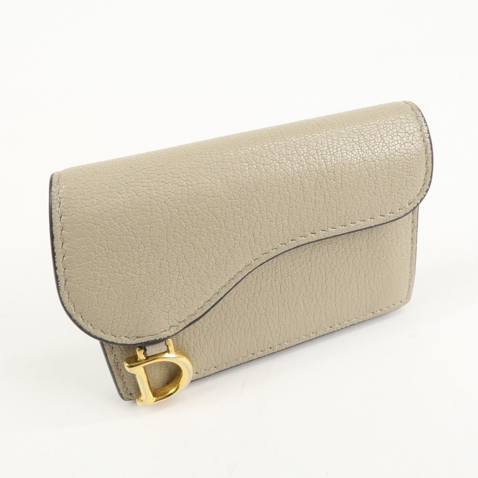 Christian Dior Leather Card Case Beige Gold HDW 44-MA-0248 Used