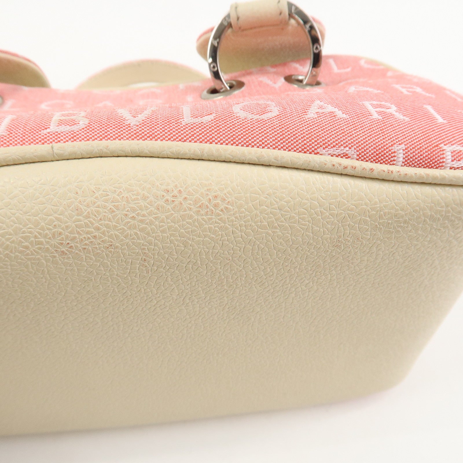 BVLGARI Logo Mania Canvas Leather Hand Bag Pink Ivory