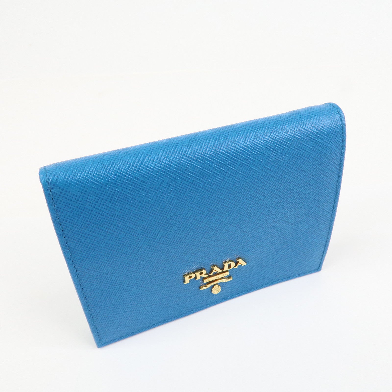 PRADA Saffiano Leather Bi-fold Compact Wallet Blue 1M0204