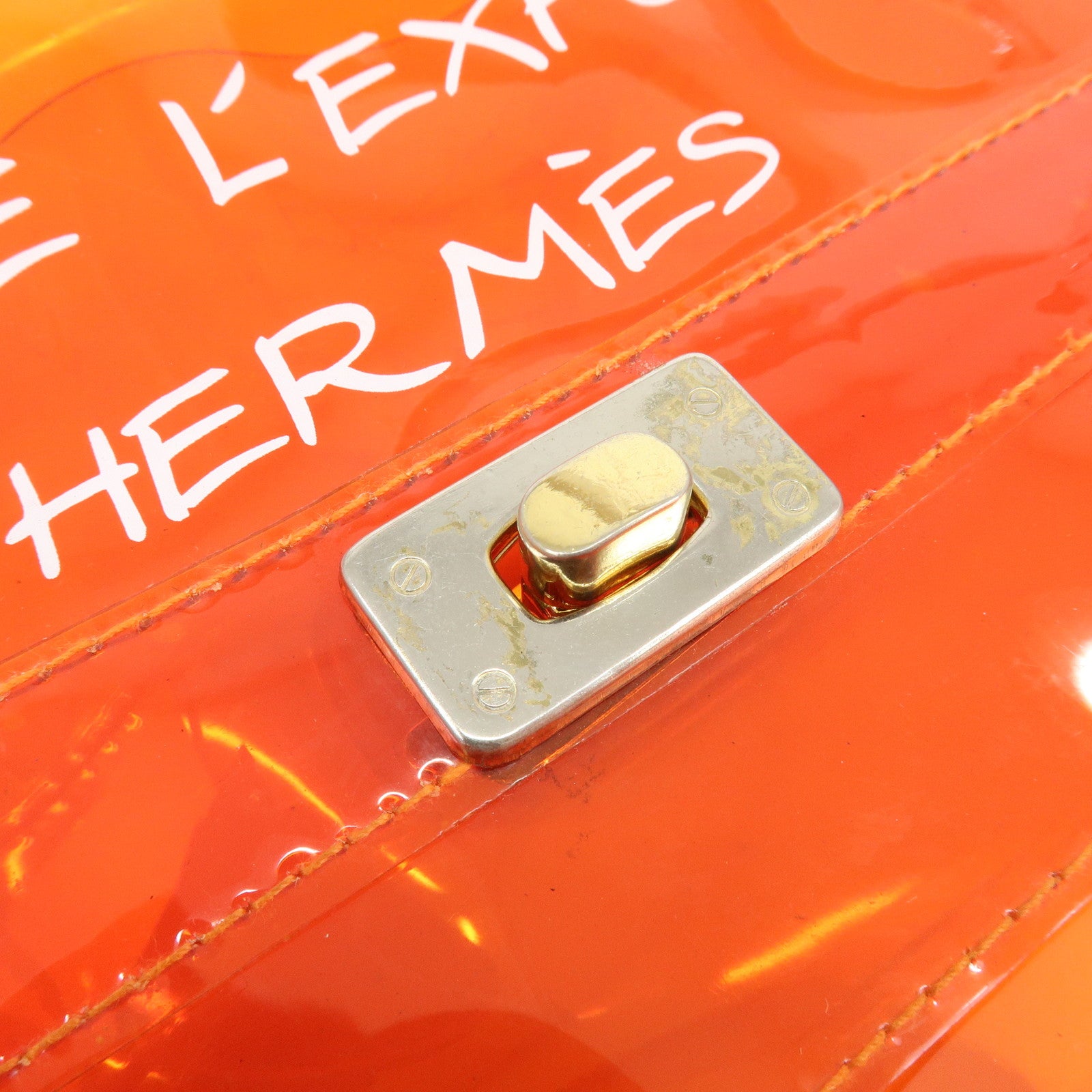 HERMES Kelly Vinyl Hand Bag Clear Orange