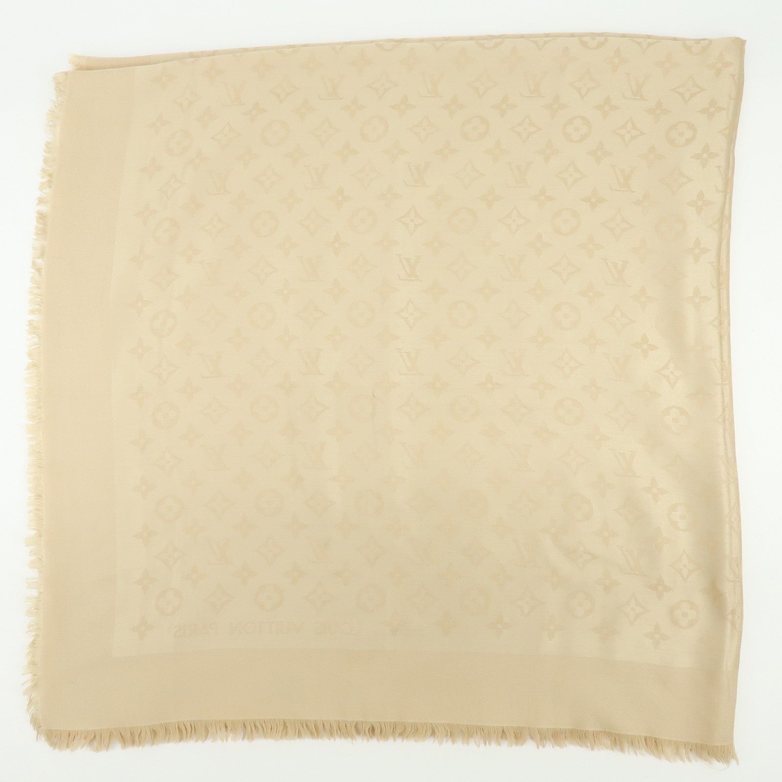 Louis Vuitton Monogram Shine Silk Wool Scarf Shawl Beige