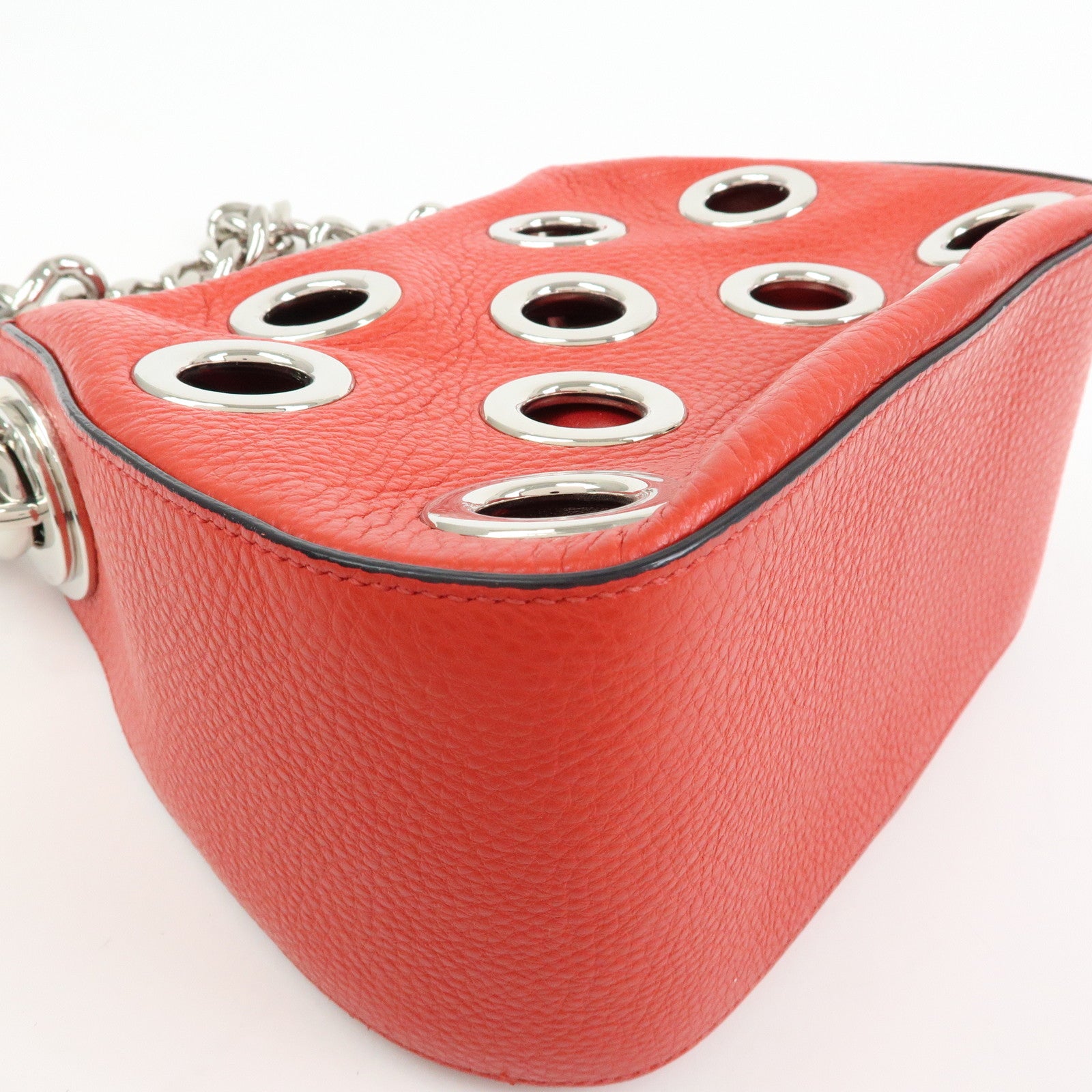 PRADA Grommet Leather Chain Shoulder Bag Hand Bag Red