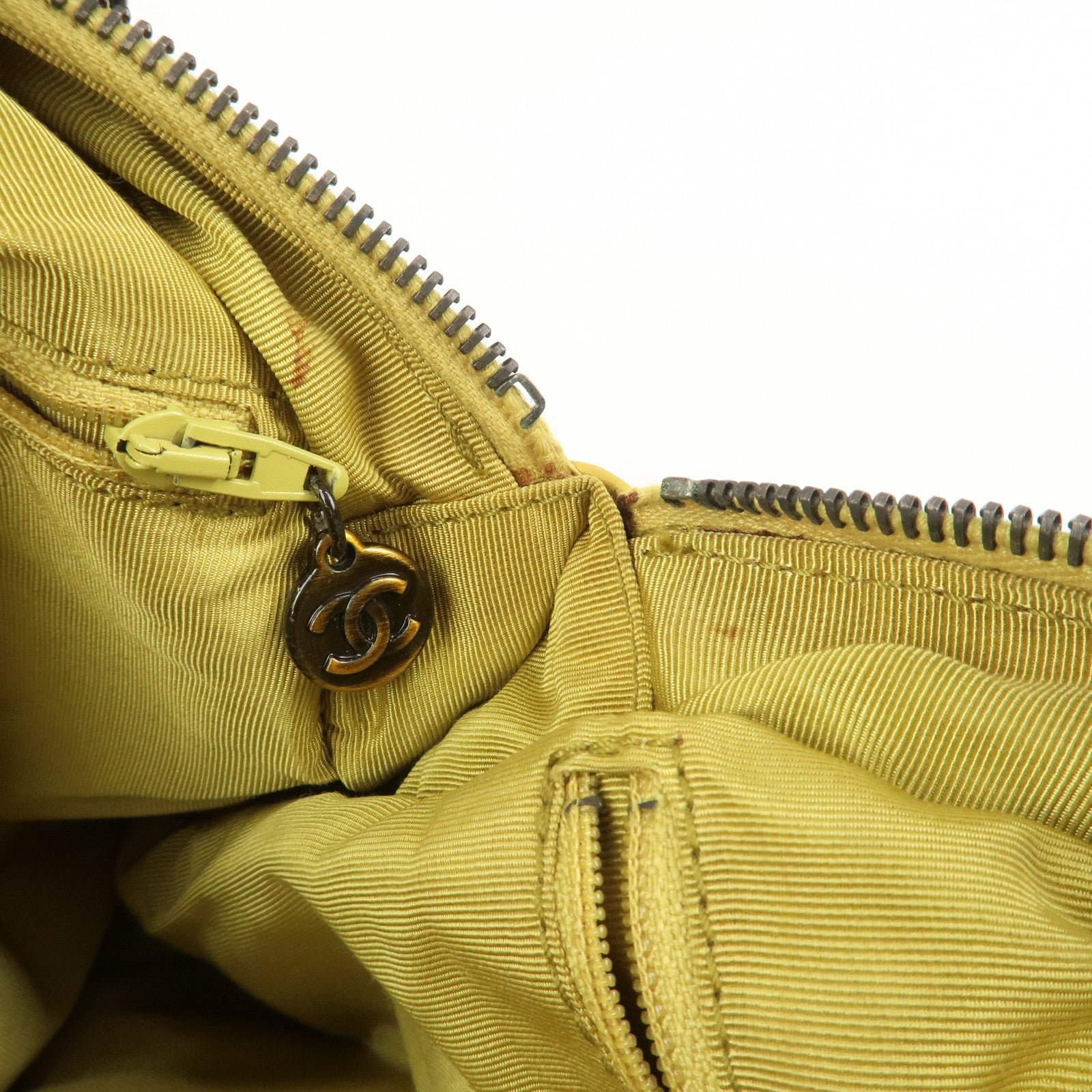 CHANEL COCO Mark Lamb Skin Back Pack Ruck Suck Yellow