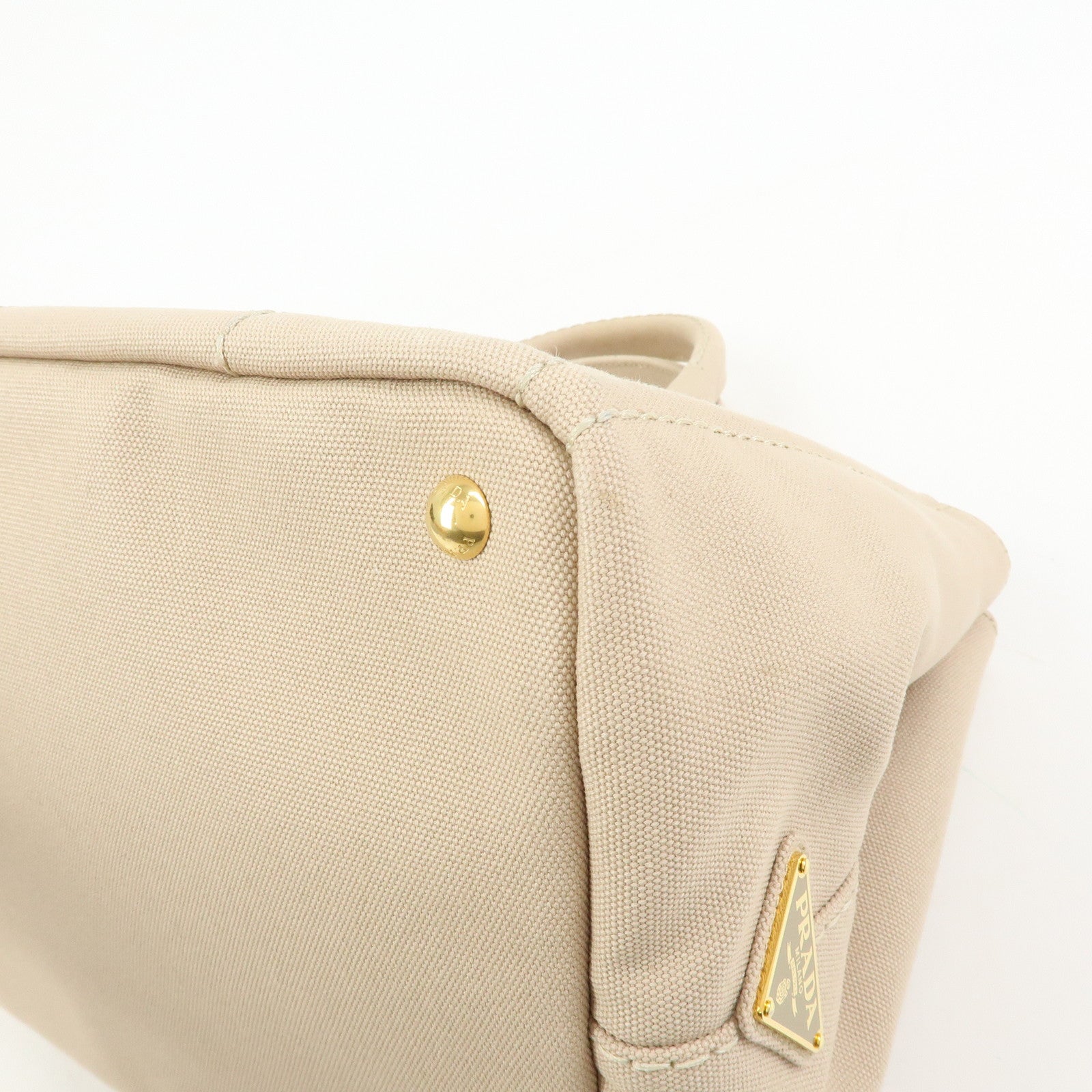 PRADA Canapa Triangle Logo 2Way Tote Hand Shoulder Bag Beige B1877G
