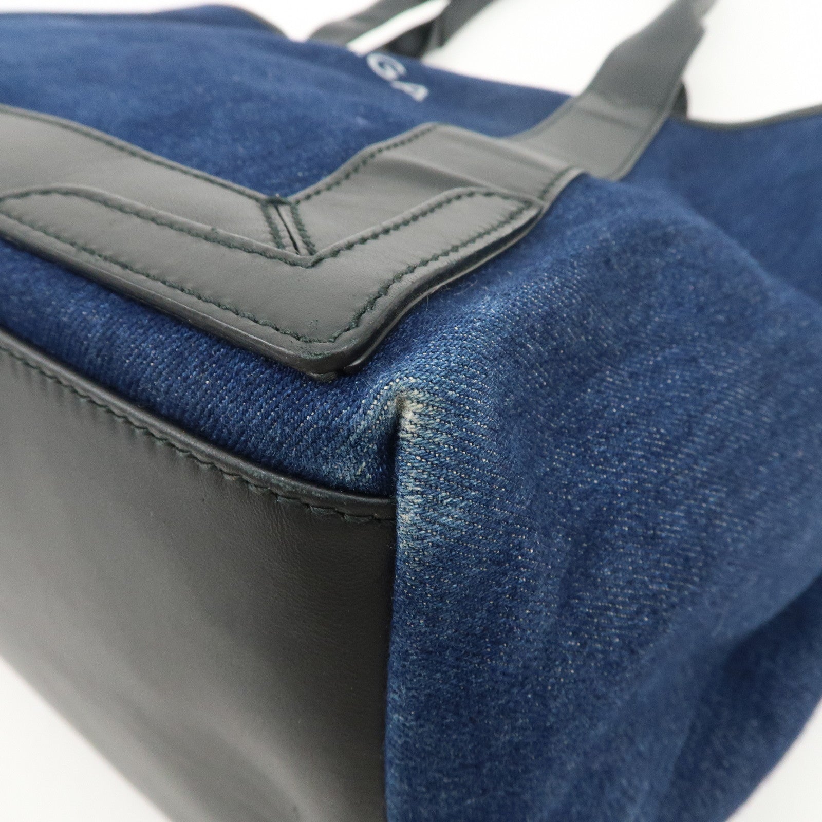 BALENCIAGA Denim Leather Navy Cabas M Tote Bag Hand Bag 339936