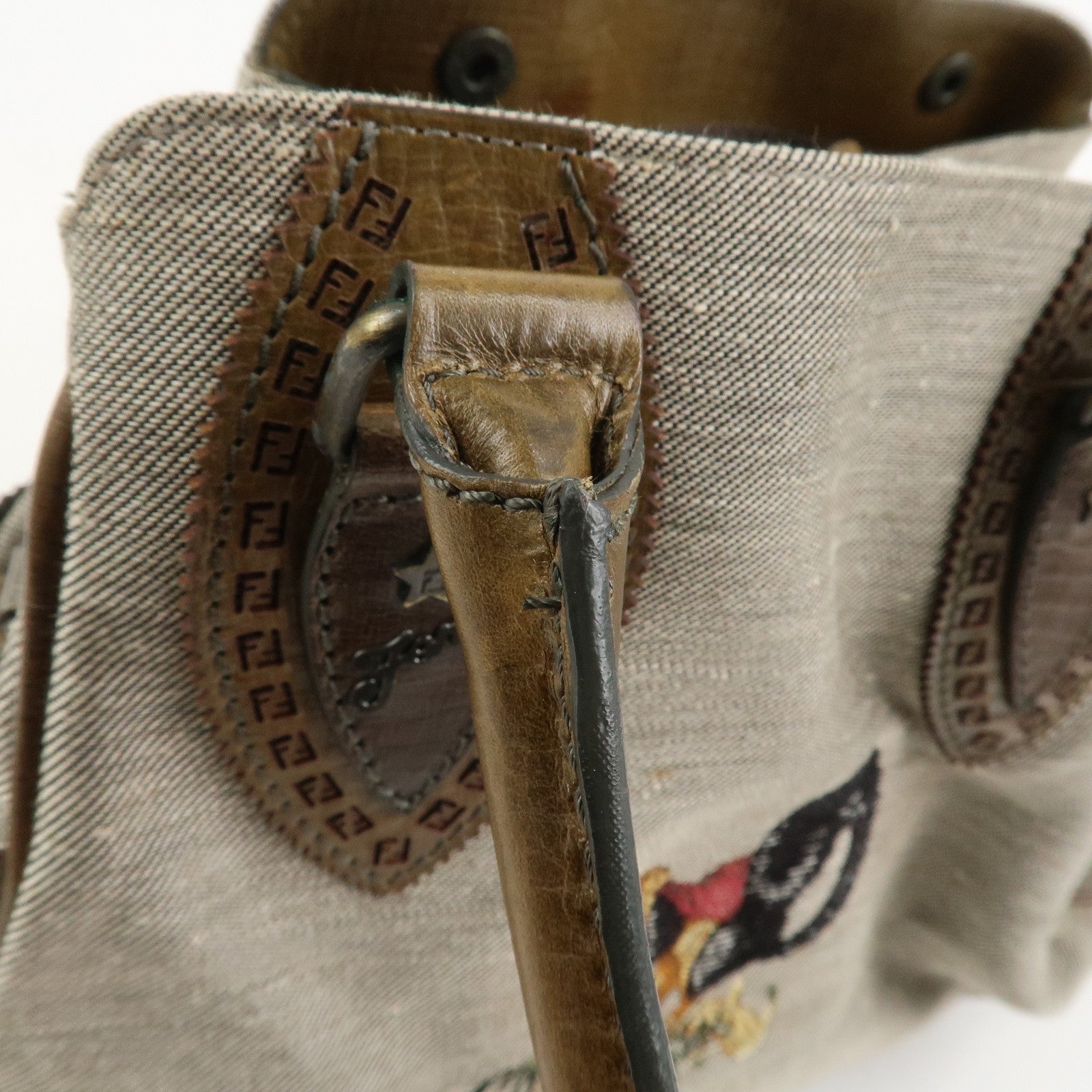 FENDI Etnico Squirrel Embroidery Tote Bag Shoulder Bag Gray 8BN157