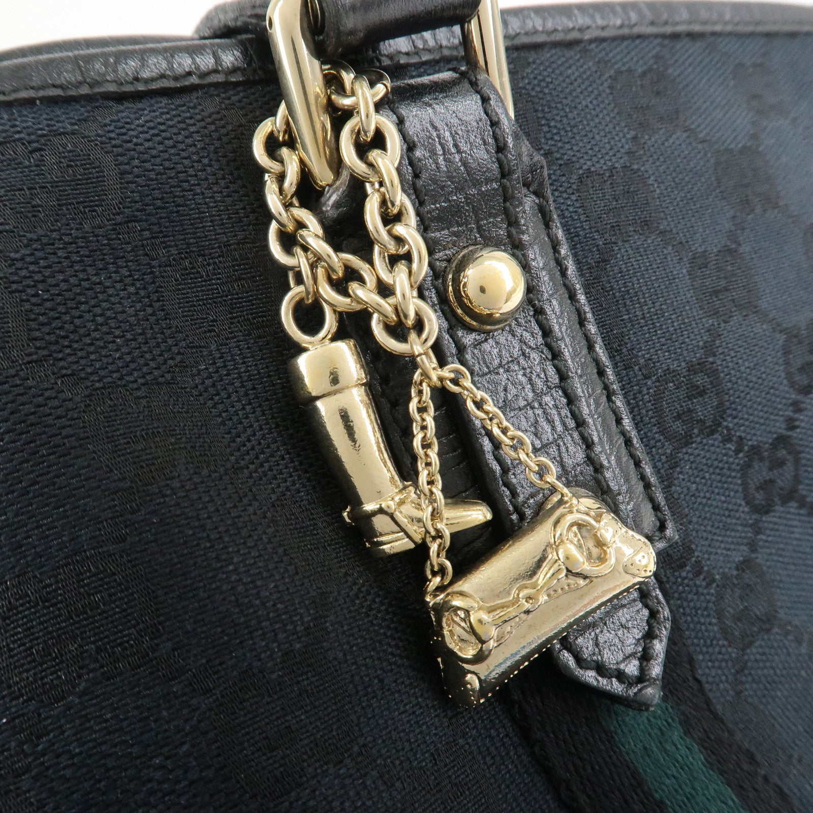 GUCCI Sherry GG Canvas Leather Tote Shoulder Bag Black 137396