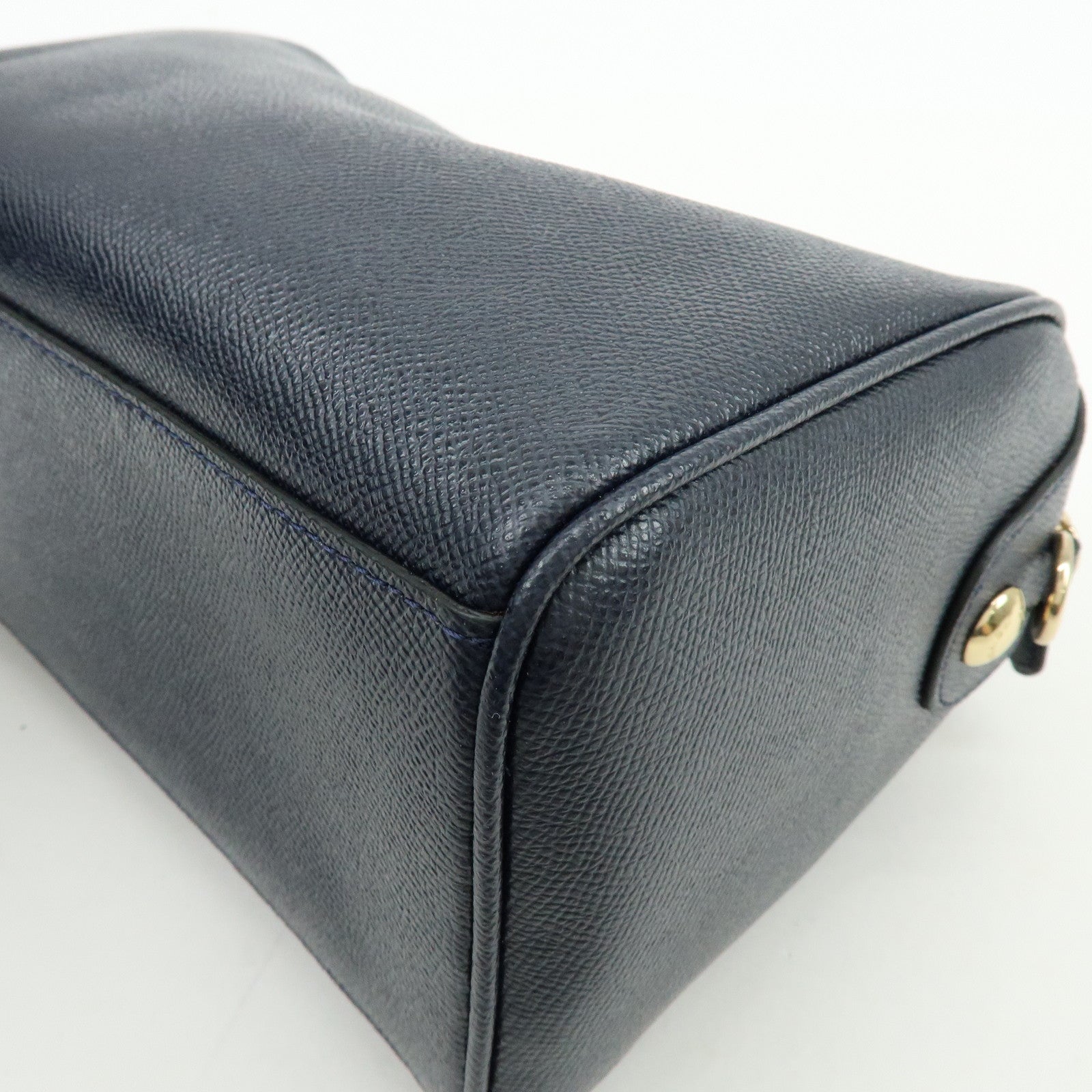 COACH Leather 2Way Shoulder Bag Hand Bag Navy