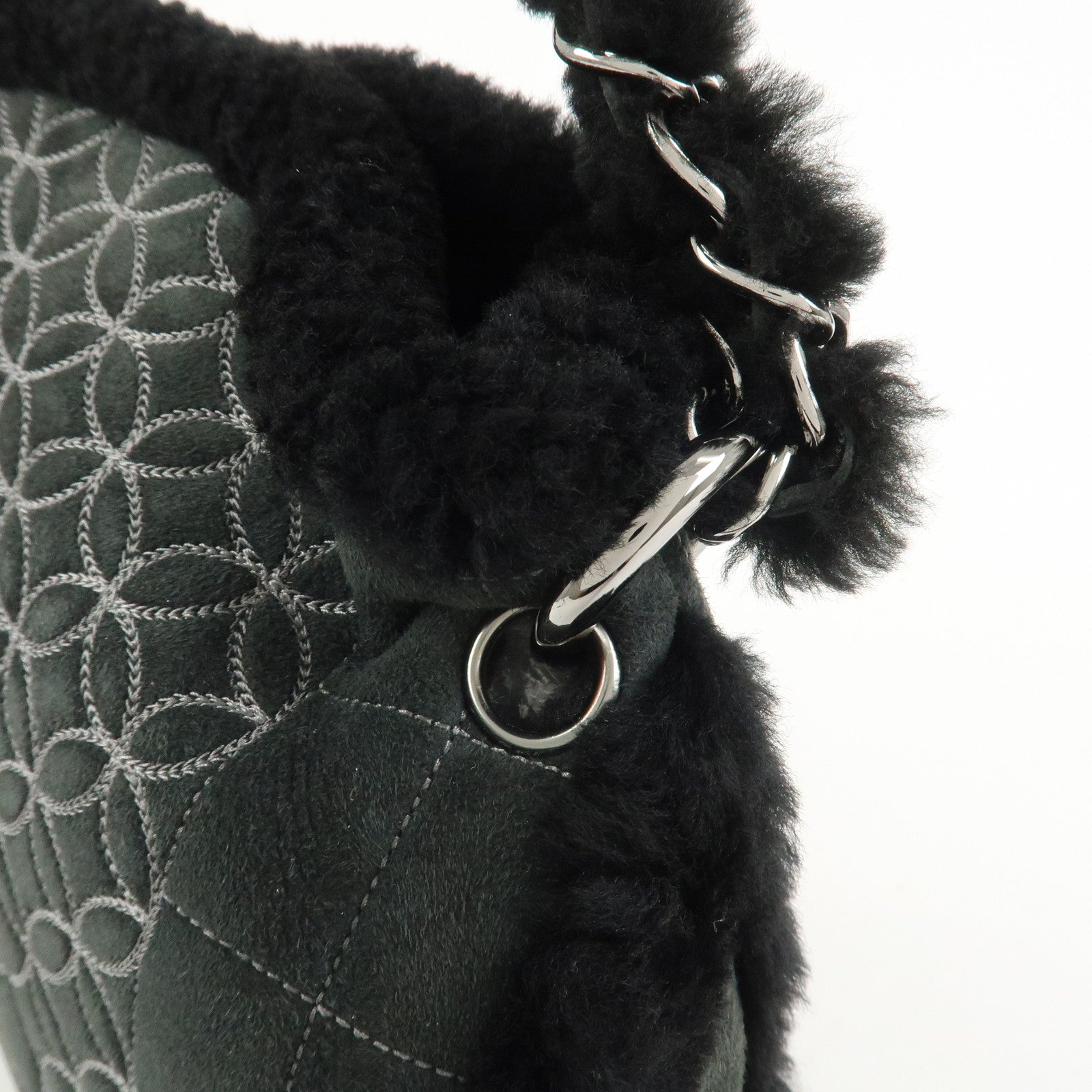 CHANEL Mouton Leather Chain Shoulder Bag Hand Bag Black Silver