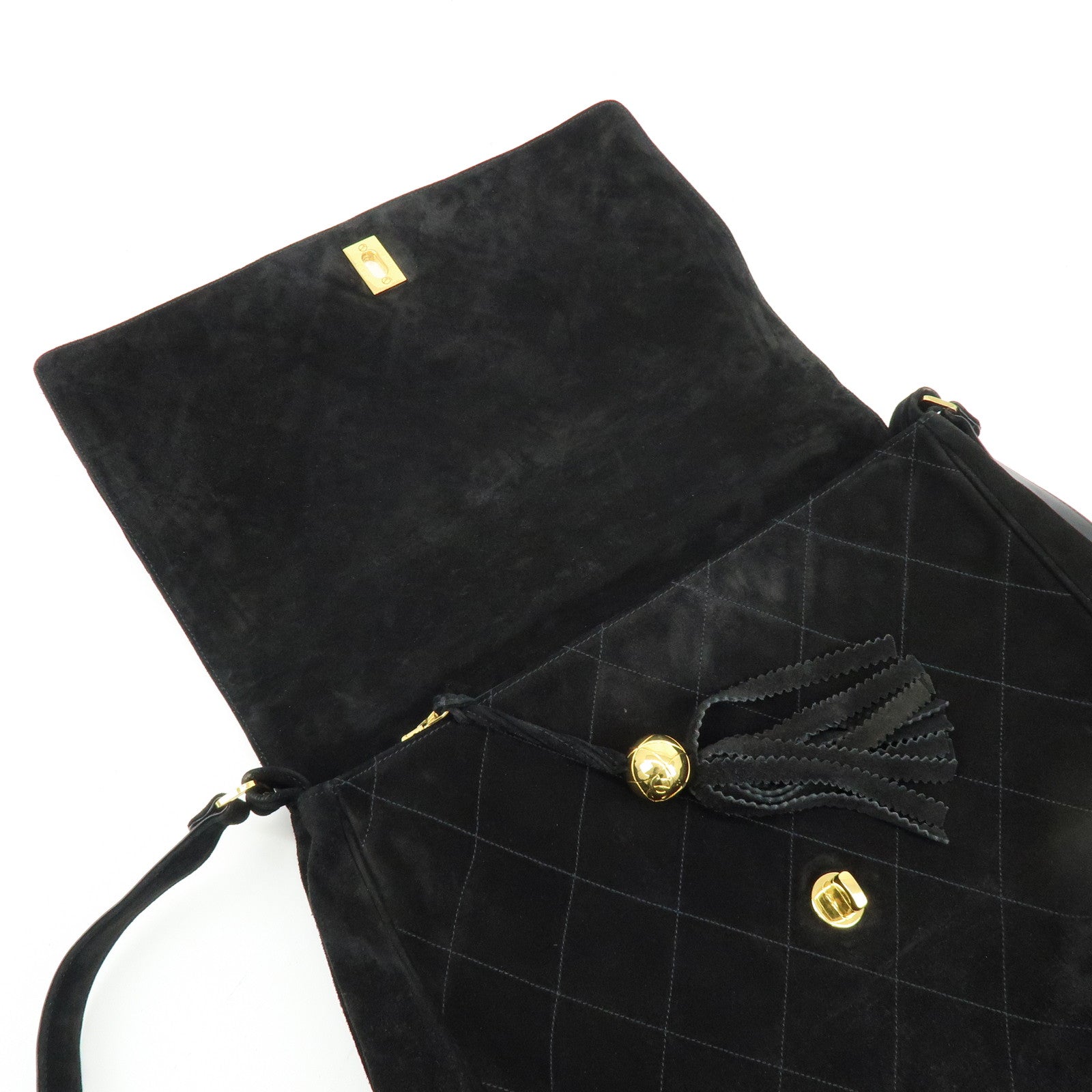 CHANEL Matelasse COCO Mark Suede Lamb Skin Shoulder Bag Black