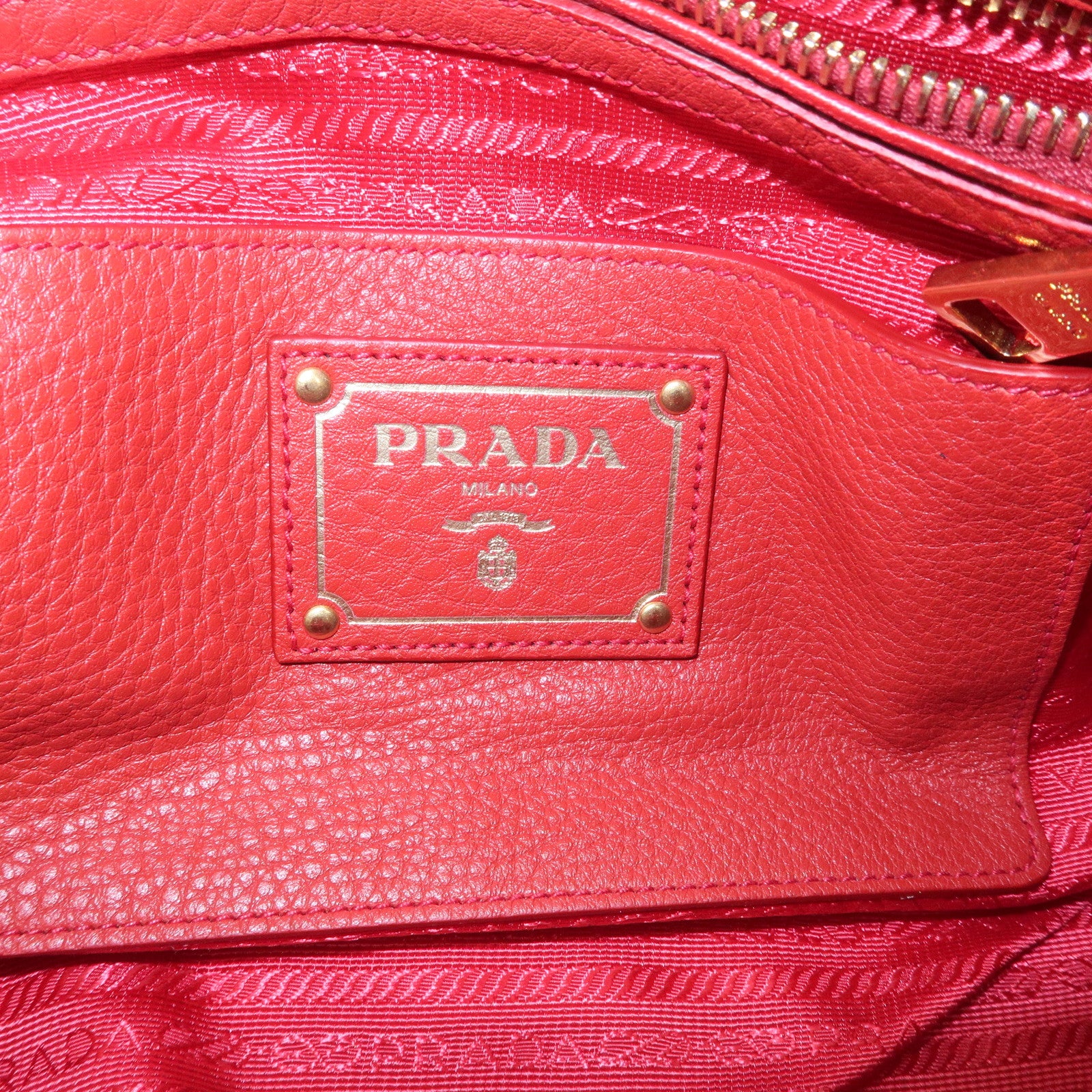 PRADA Logo Leather 2Way Bag Hand Bag Shoulder Bag Red BL0867