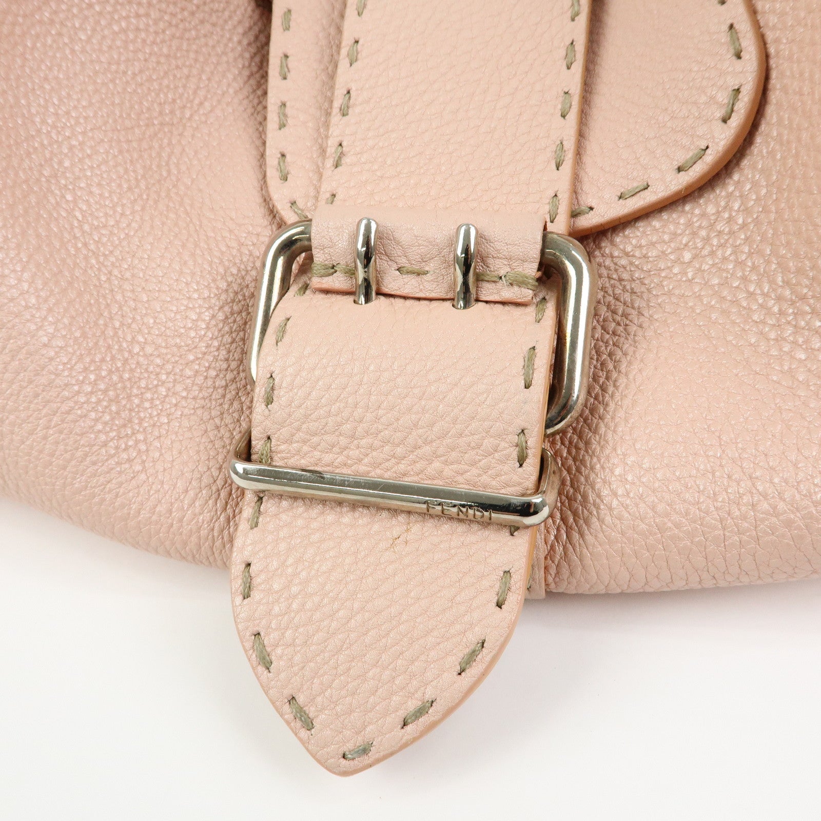FENDI Selleria Stitches Leather Tote Bag Hand Bag Pink 8BR457