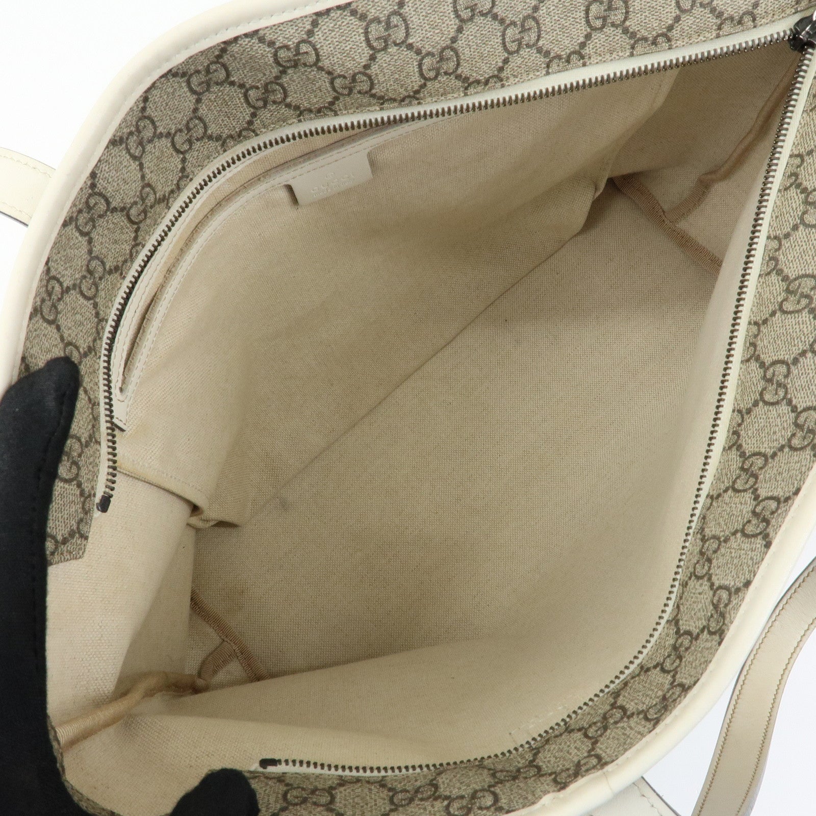 GUCCI GG Supreme Leather Tote Bag Shoulder Bag Beige White 211137