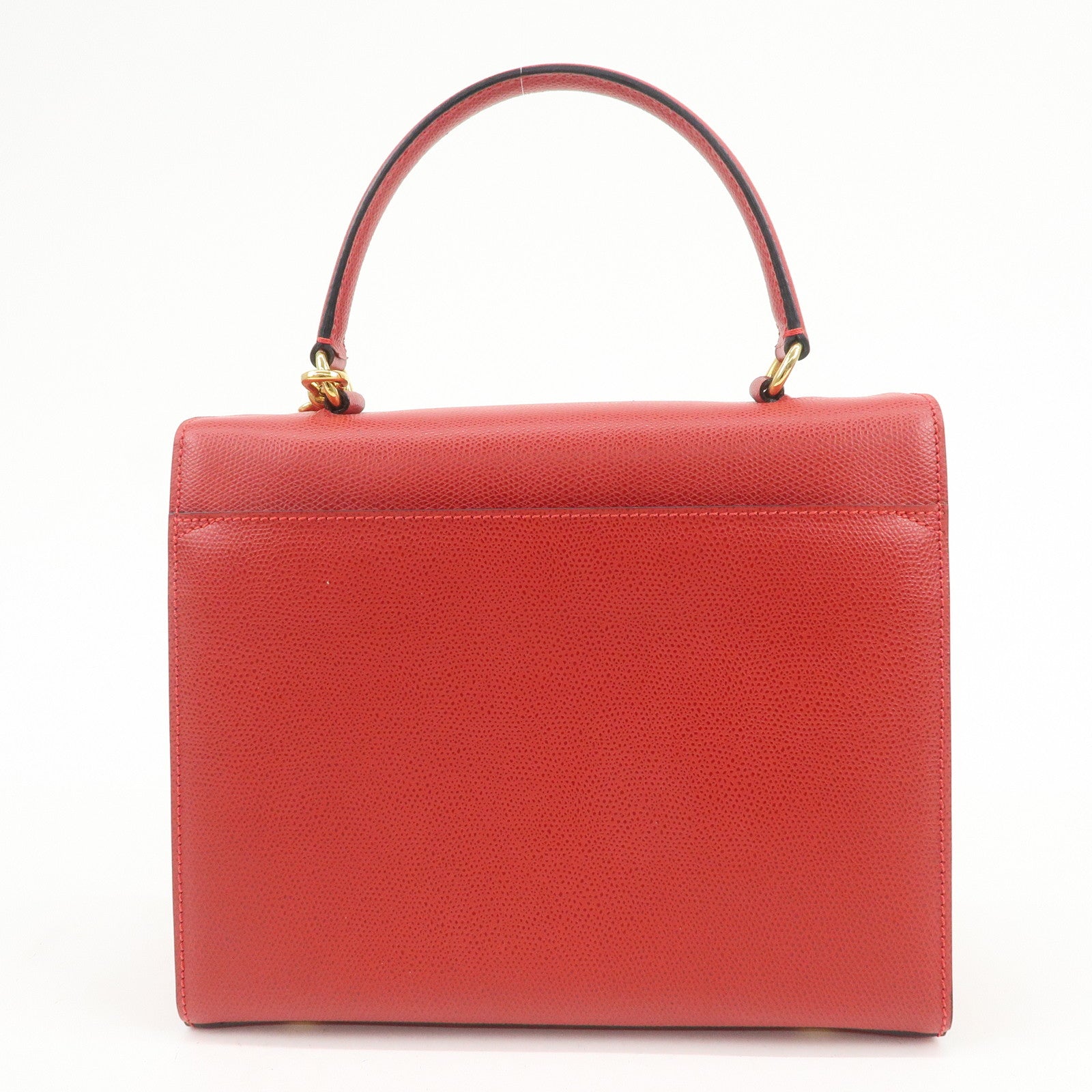 CELINE Leather Top Handle Turn Lock 2Way Hand Bag Shoulder Bag Red