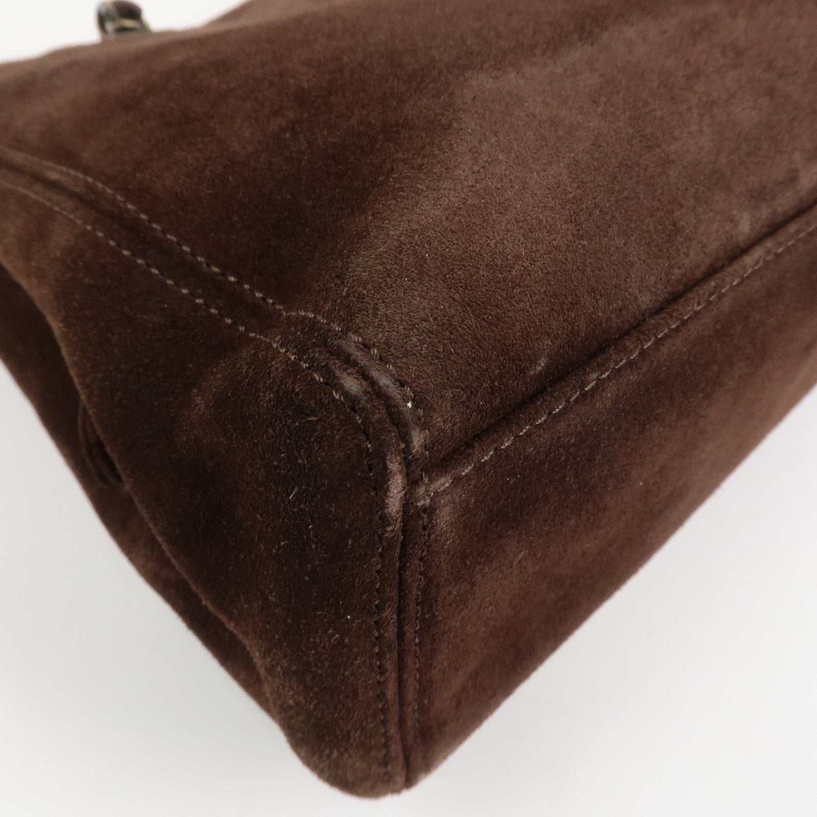 CHANEL Logo Suede Chain Tote Bag Shoulder Bag Brown