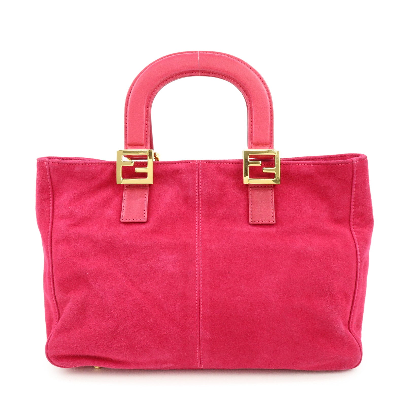 FENDI Logo Suede Leather Hand Bag Tote Bag Pink 2308・26693・609