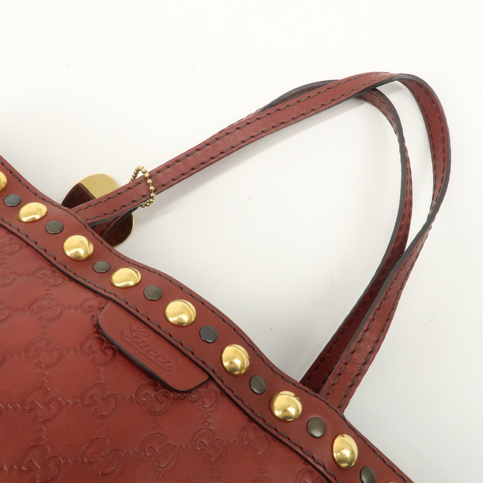 GUCCI Historia Guccissima Leather Tote Hand Bag Red Brown 207291 Used