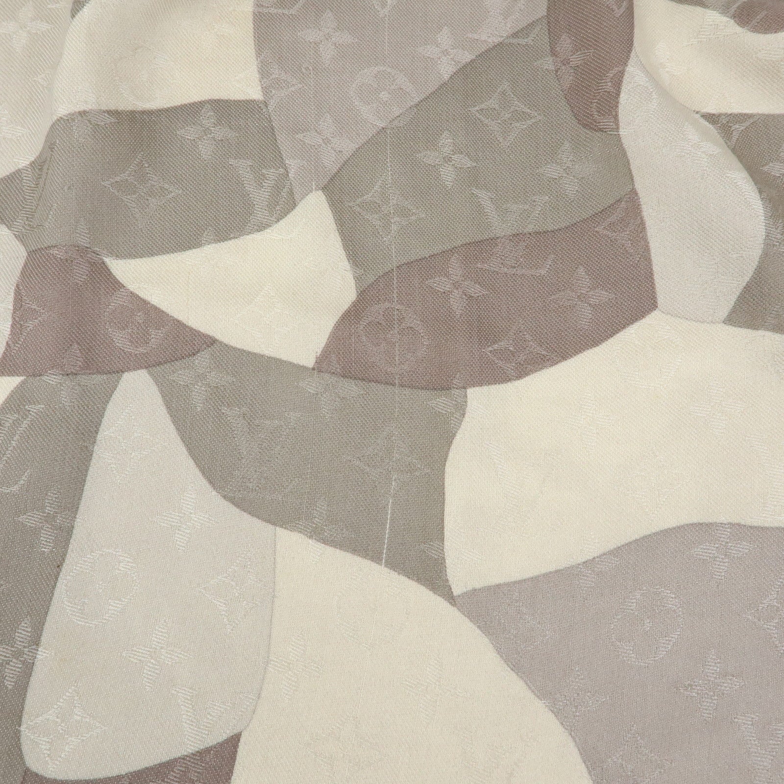 Louis Vuitton Monogram Silk Wool Shawl Scarf Camouflage Gray M75397