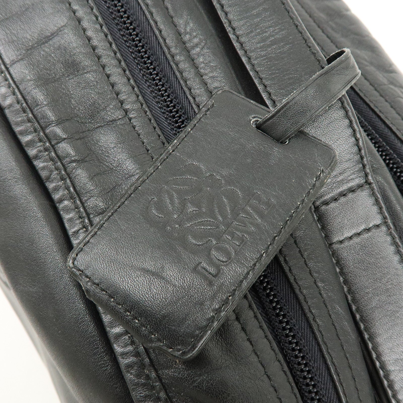 LOEWE Logo Anagram Calf Leather 2Way Hand Shoulder Bag Black