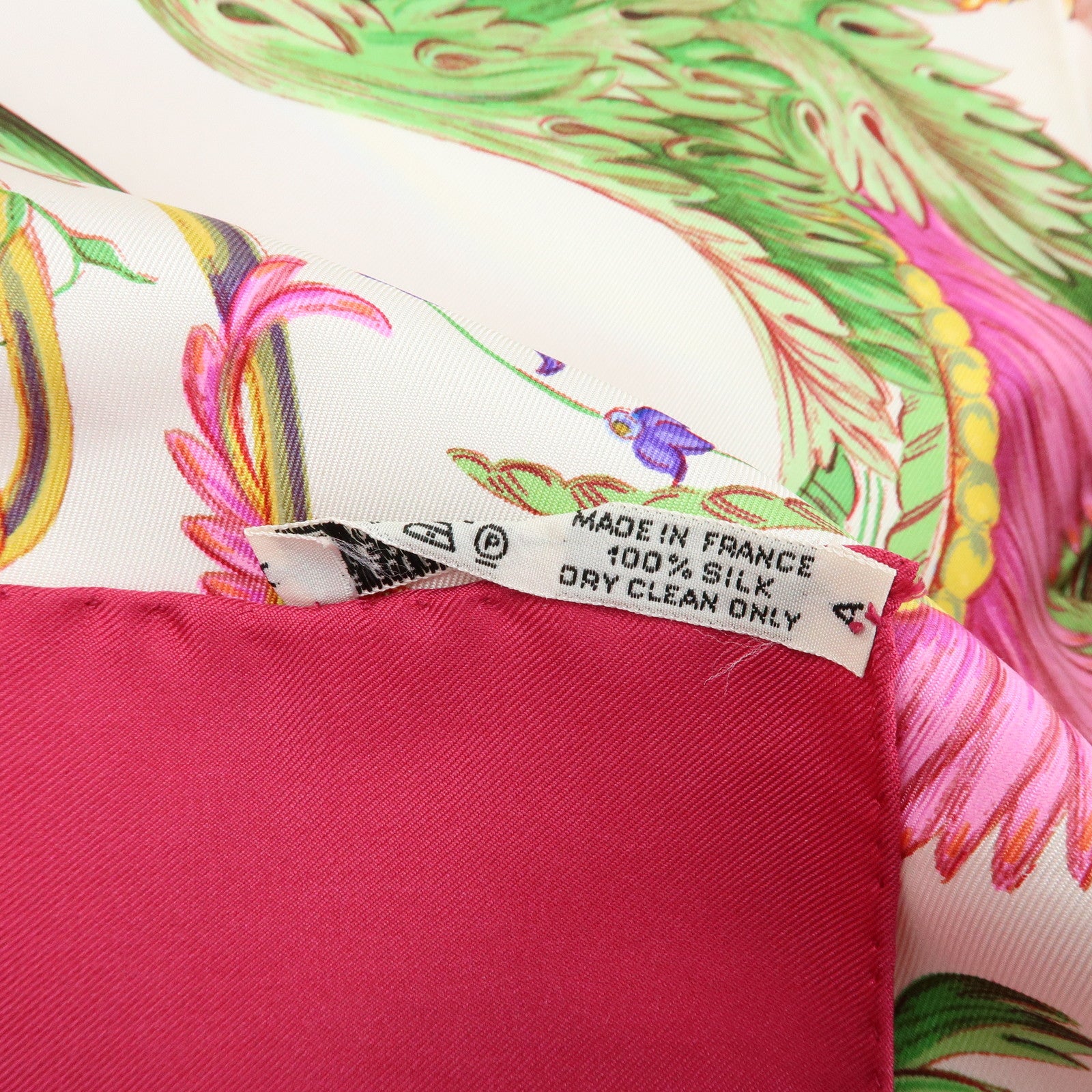 HERMES Carre 90 Silk 100% Scarf CERES White Pink Yellow Green