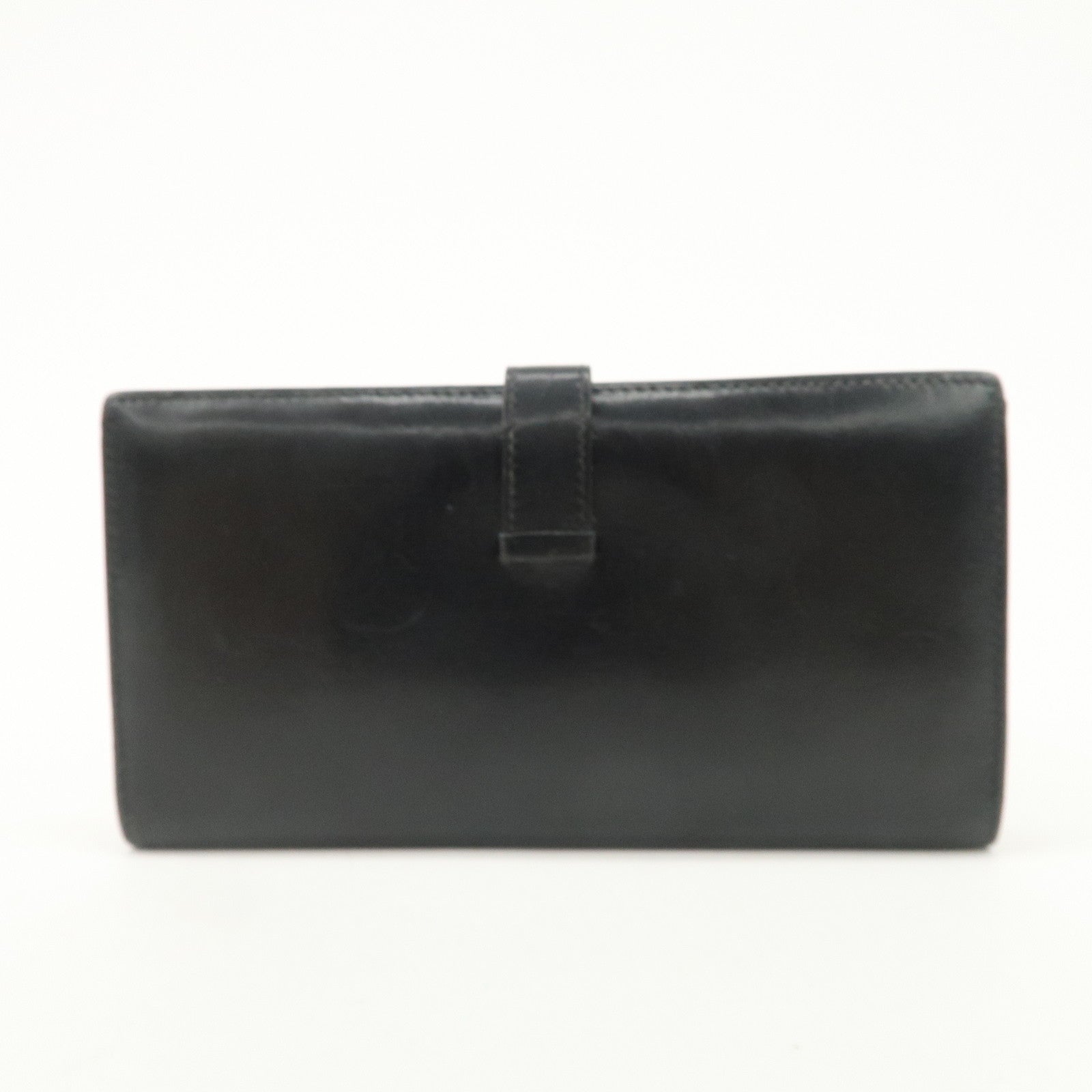 HERMES Bearn Leather Long Wallet H Stamped Black Gold HDW Used