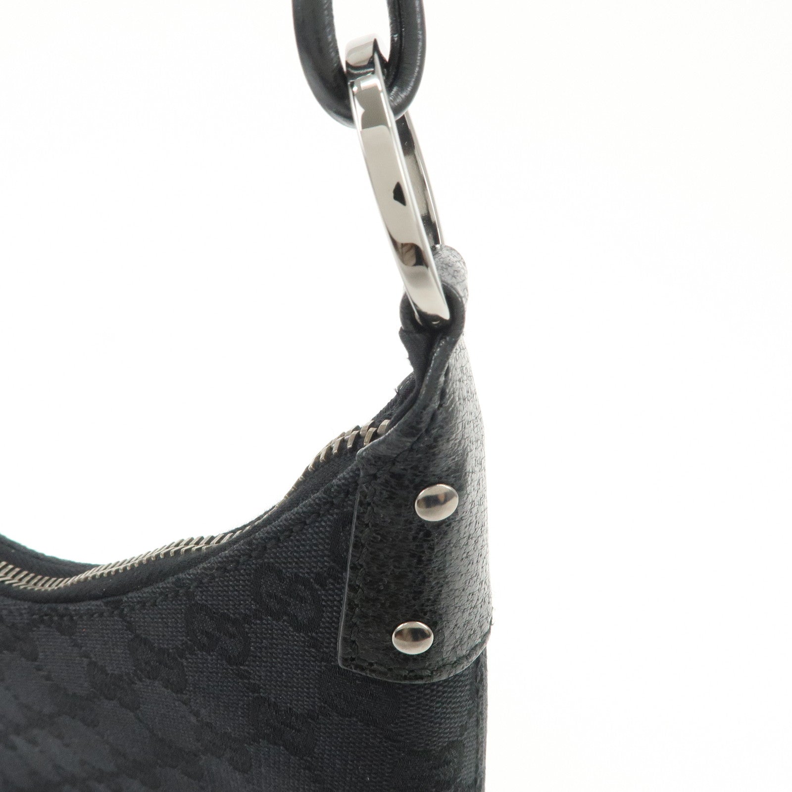 GUCCI GG Canvas Leather Shoulder Bag Hand Bag Black 115003