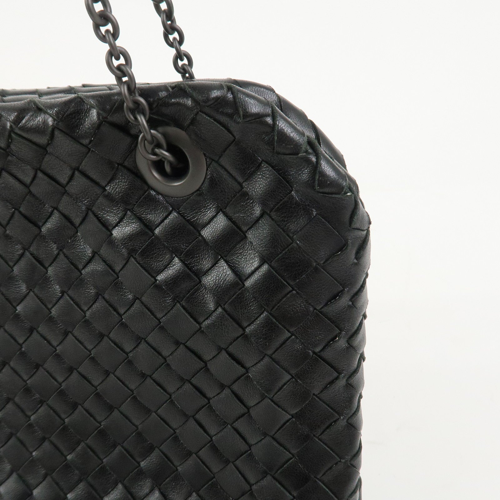BOTTEGA VENETA Intrecciato Leather Chain Shoulder Bag Black 293747