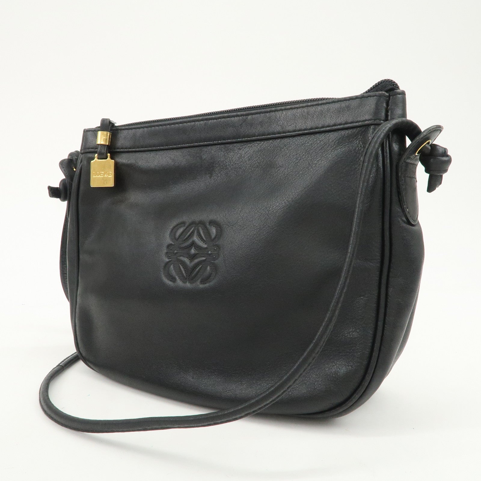LOEWE Anagram Logo Leather Shoulder Bag Crossbody Bag Black