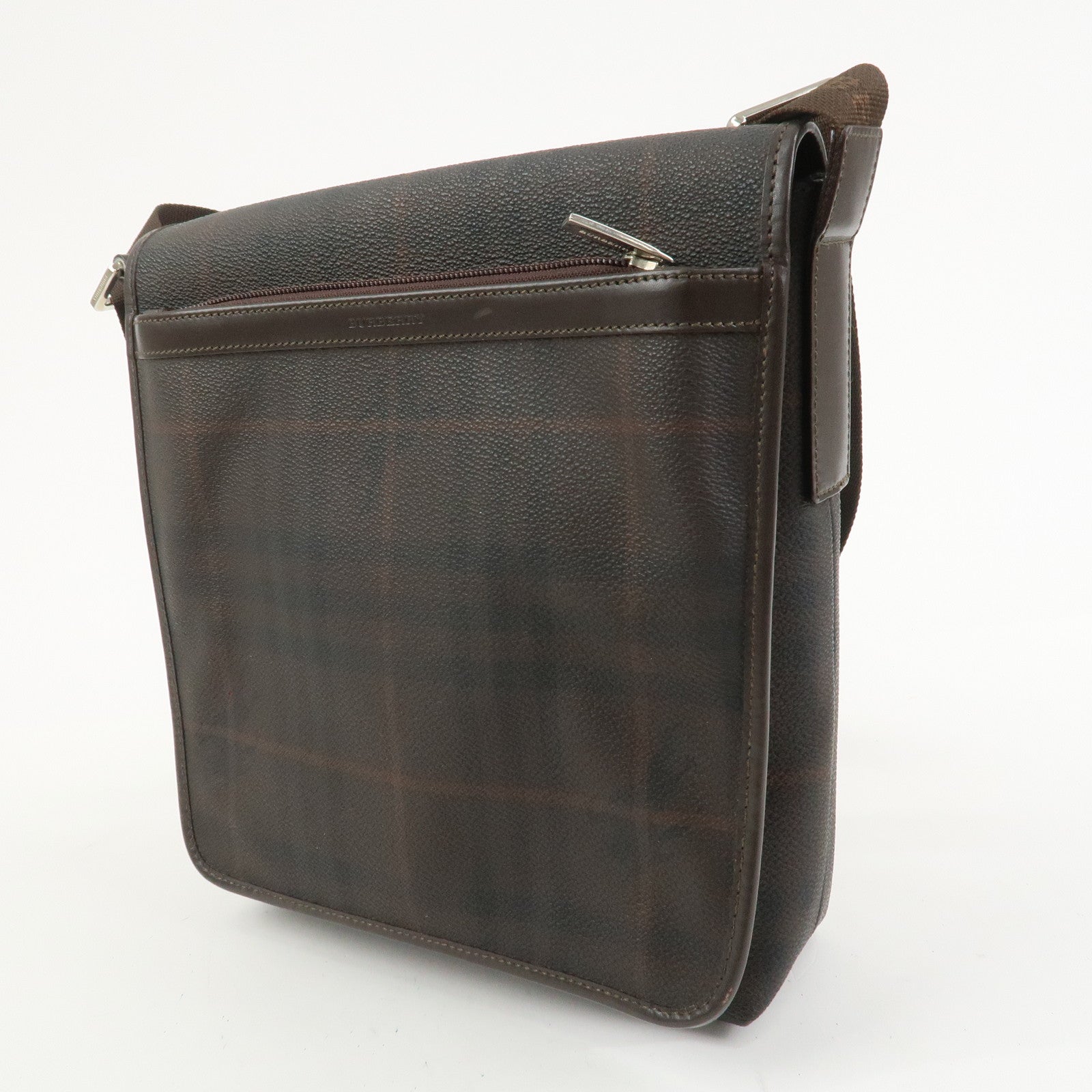 BURBERRY PVC Canvas Leather Shoulder Bag Crossbody Bag Brown