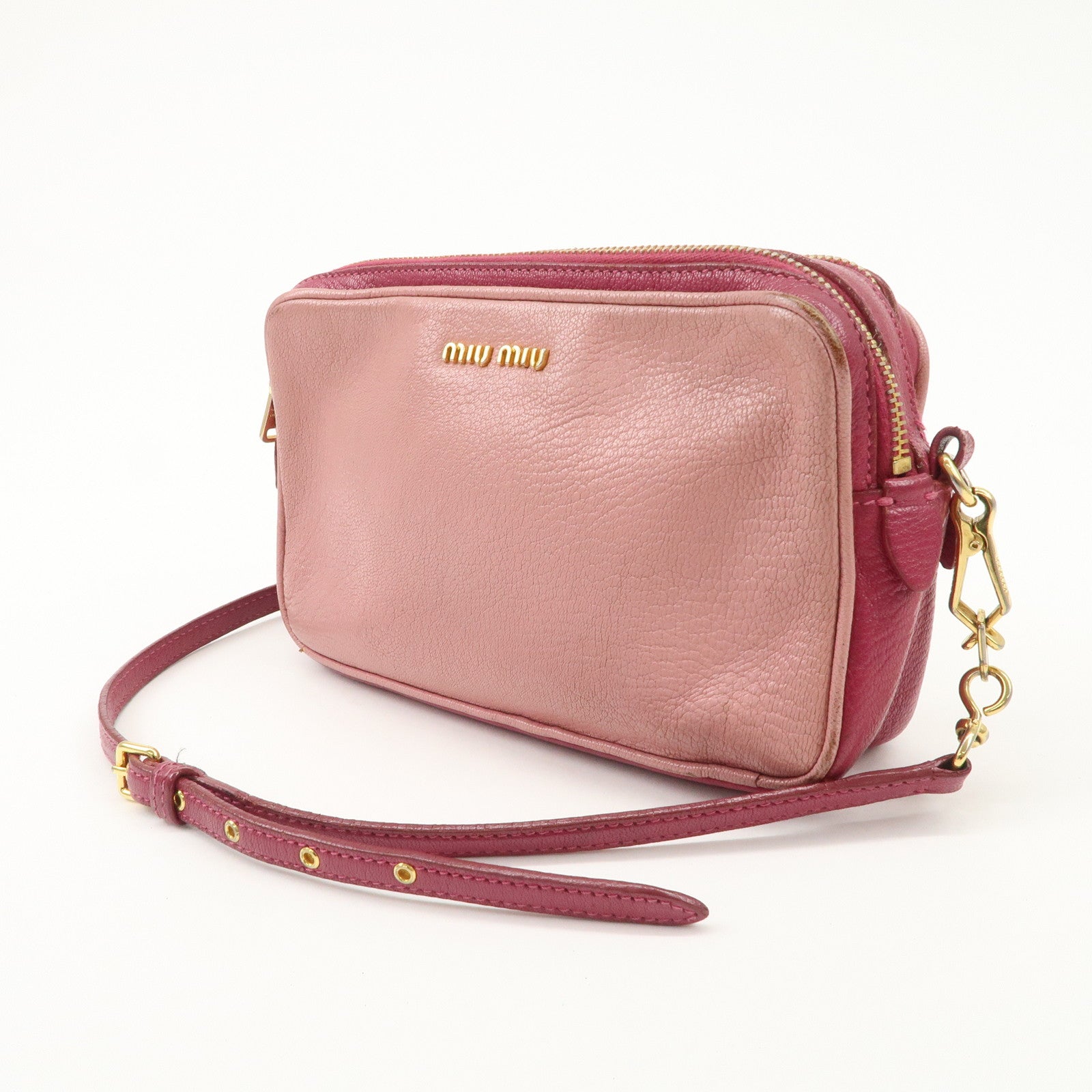 MIU MIU MADRAS BICOLORE Leather Shoulder Bag Crossbody Bag Pink Used