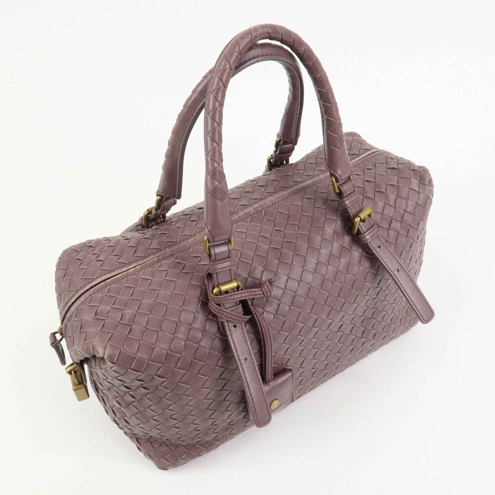 BOTTEGA VENETA Intrecciato Leather Boston Bag Purple 173398