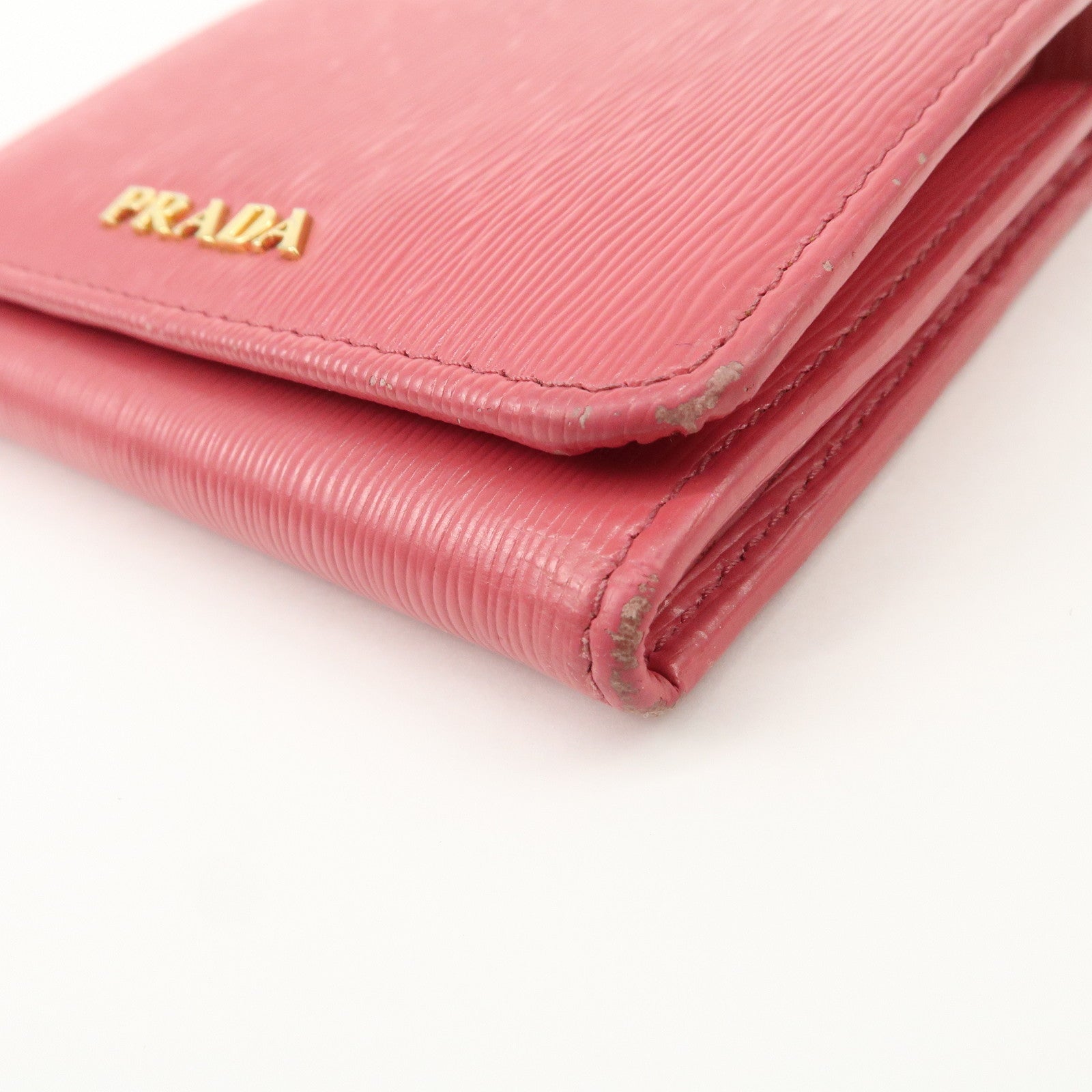 PRADA Saffiano Leather Trifold Compact Wallet Pink 1MH176 Used