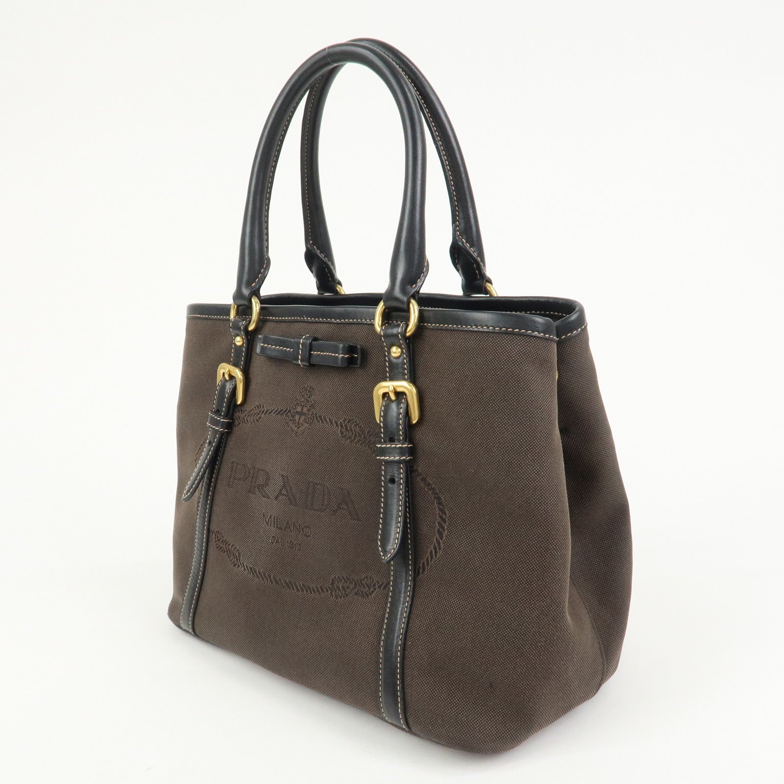 PRADA Jacquard Leather 2Way Bag Tote Bag Hand Bag Brown BN1841