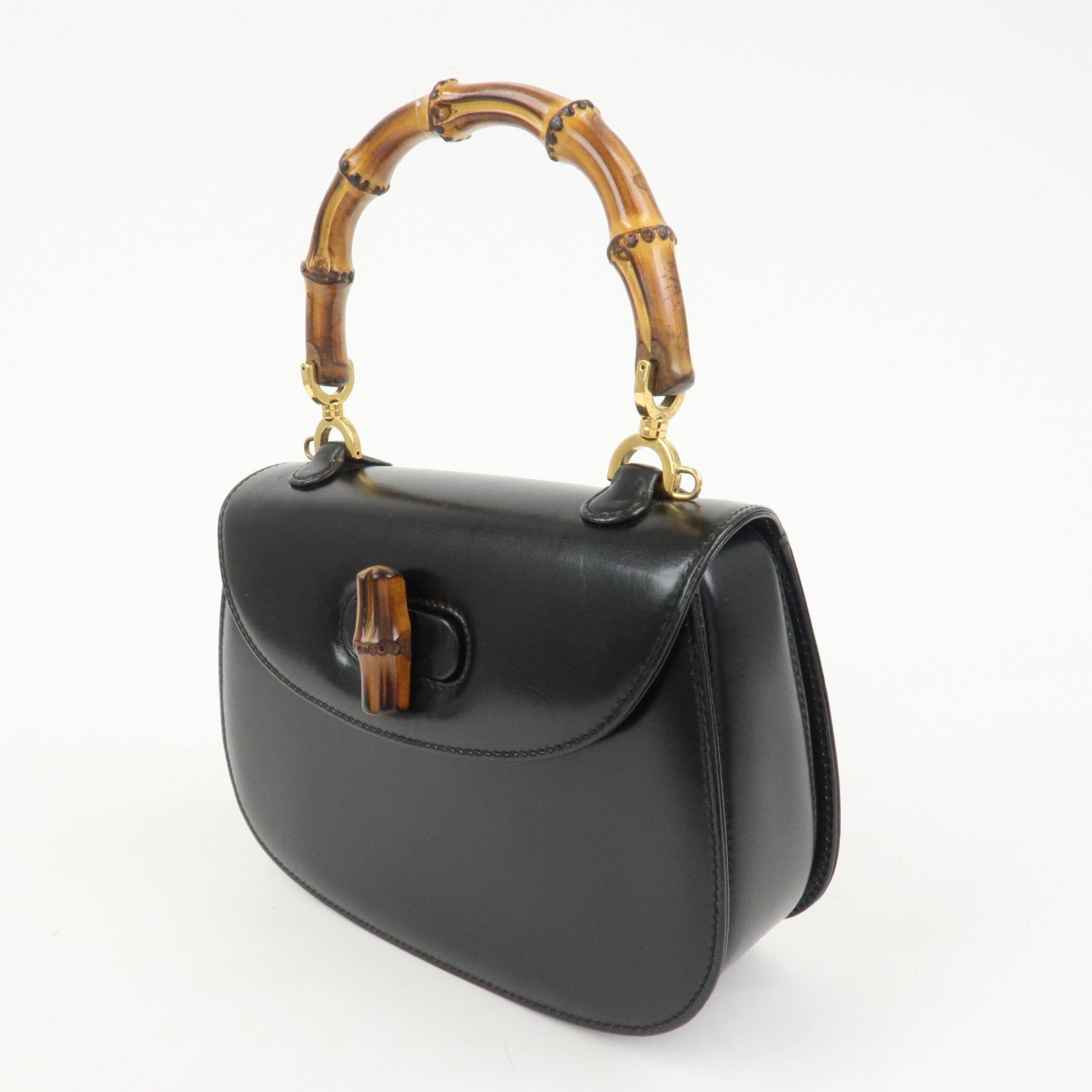 GUCCI Bamboo Leather 2WAY Bag Hand Bag Black 000 2046