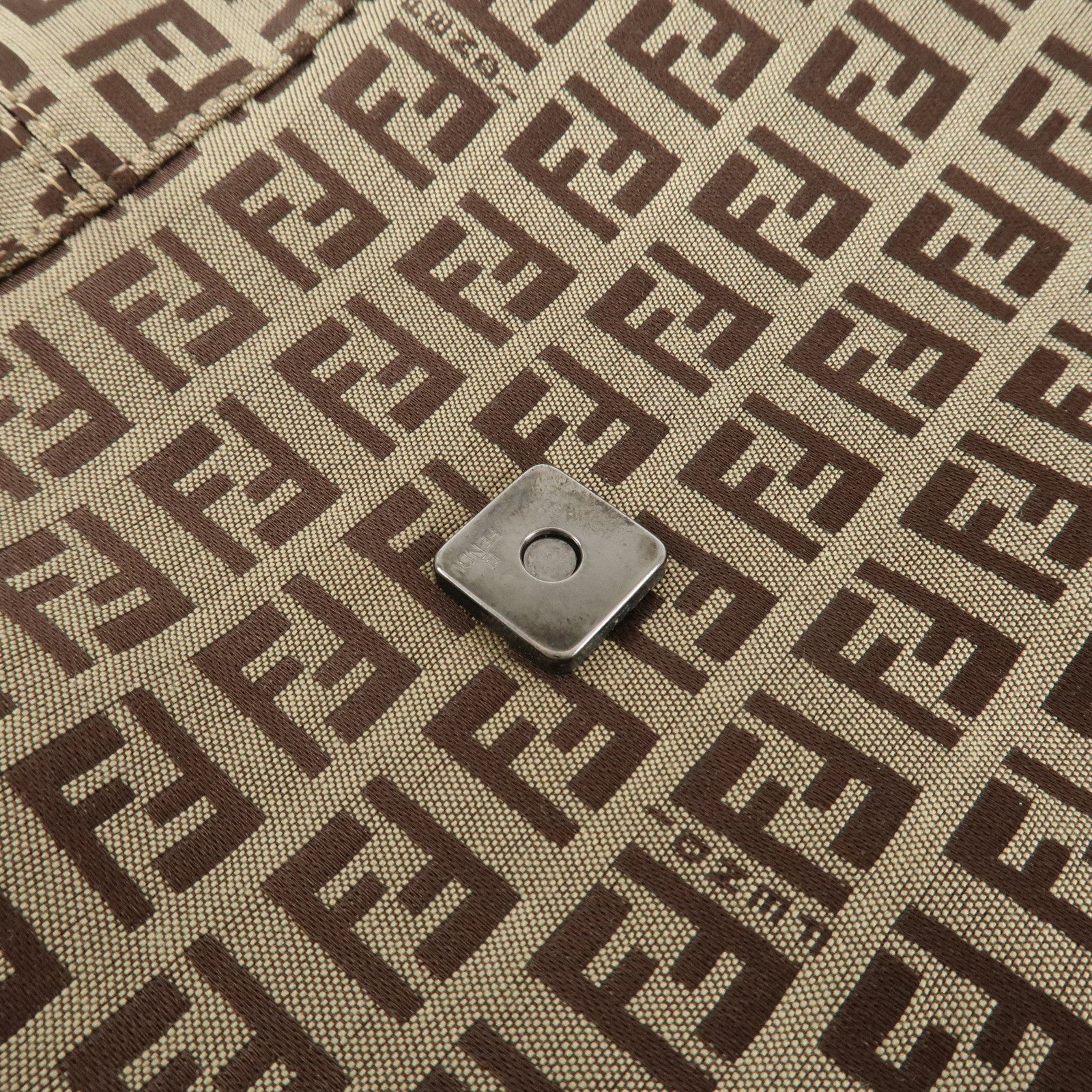 FENDI Mamma Baguette Zucchino Canvas Leather Hand Bag Brown 8BR003 Used