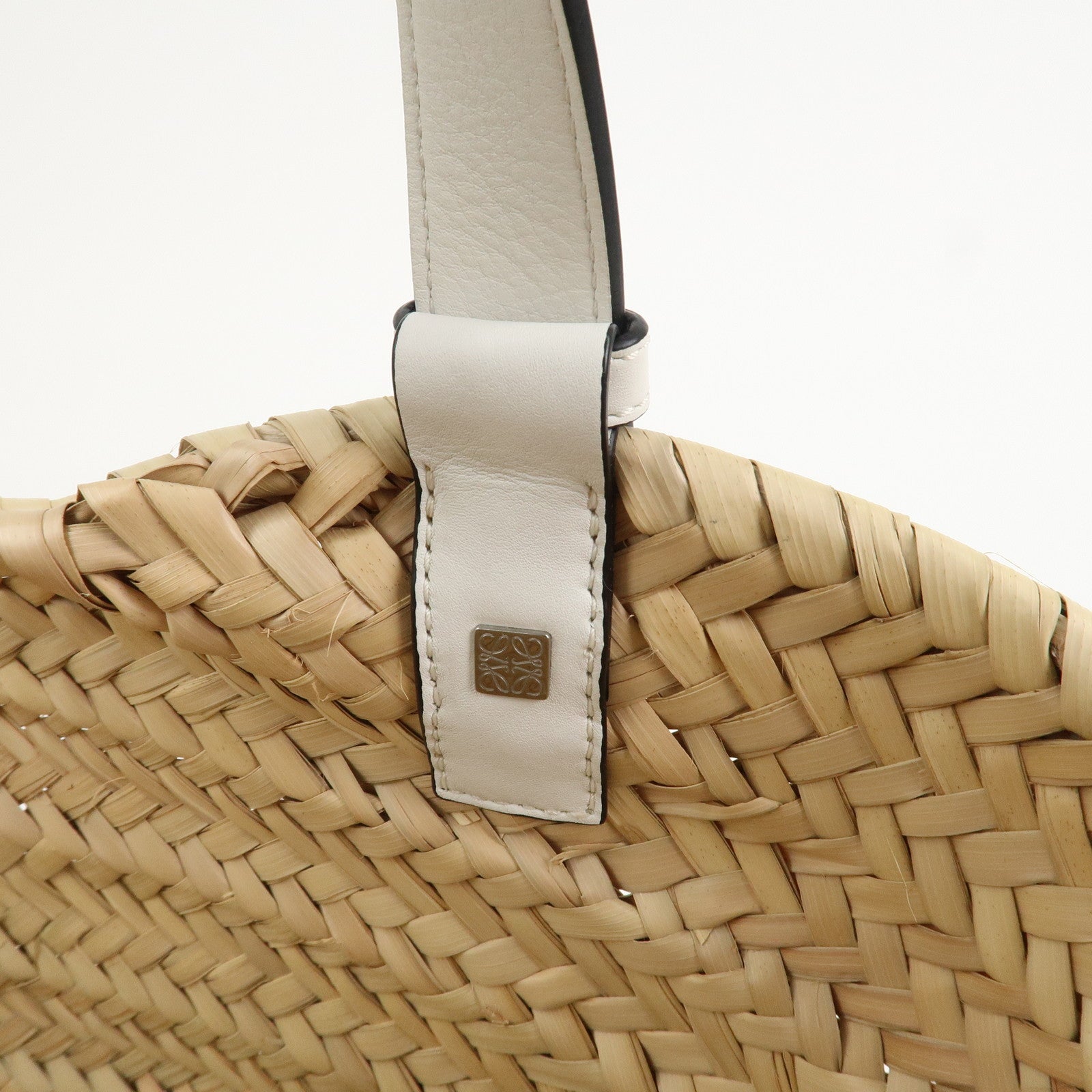 LOEWE Anagram Raffia Leather Small Basket Bag Hand Bag Natural