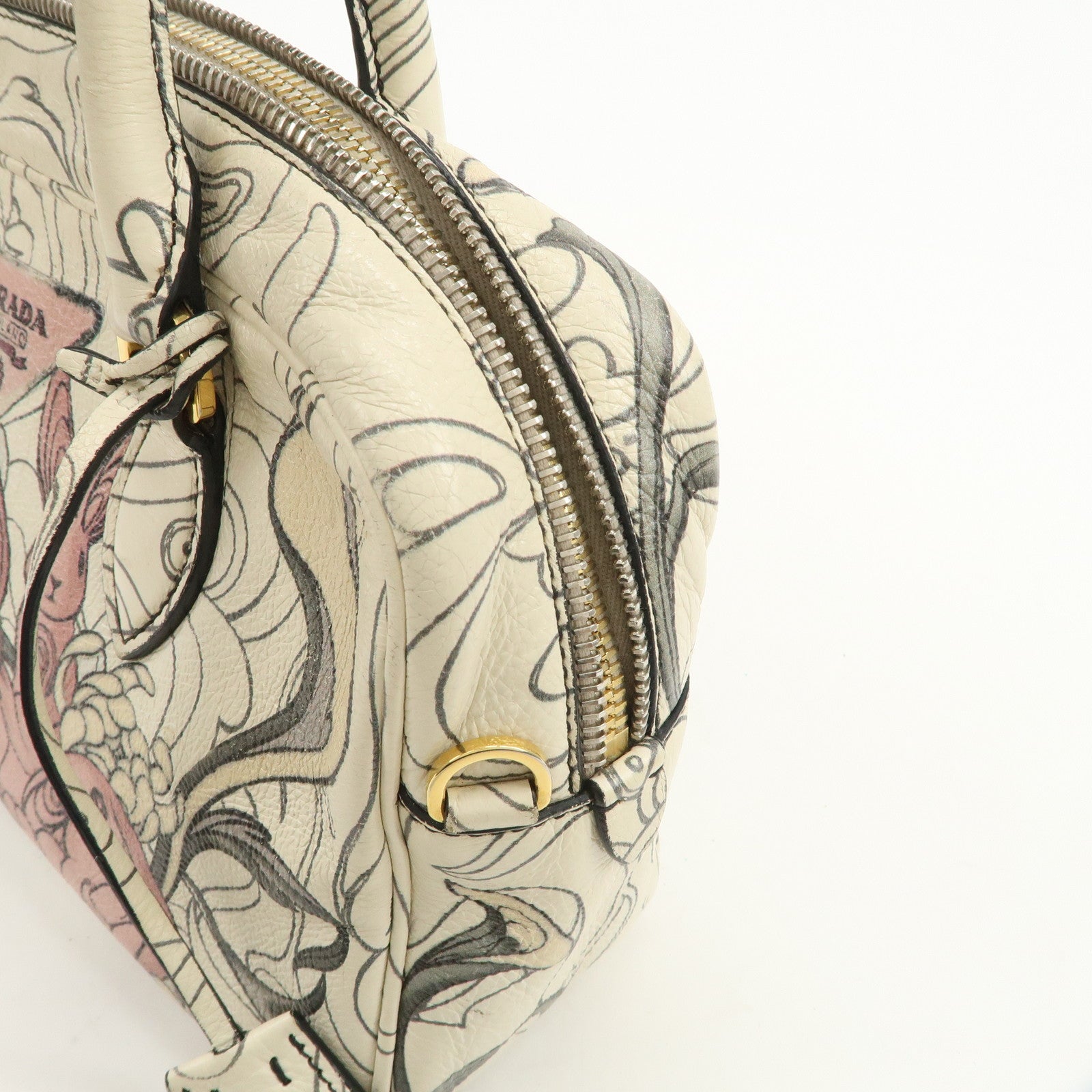PRADA Triangle Logo Leather 2Way Hand Shoulder Bag Rabbit 1BB113