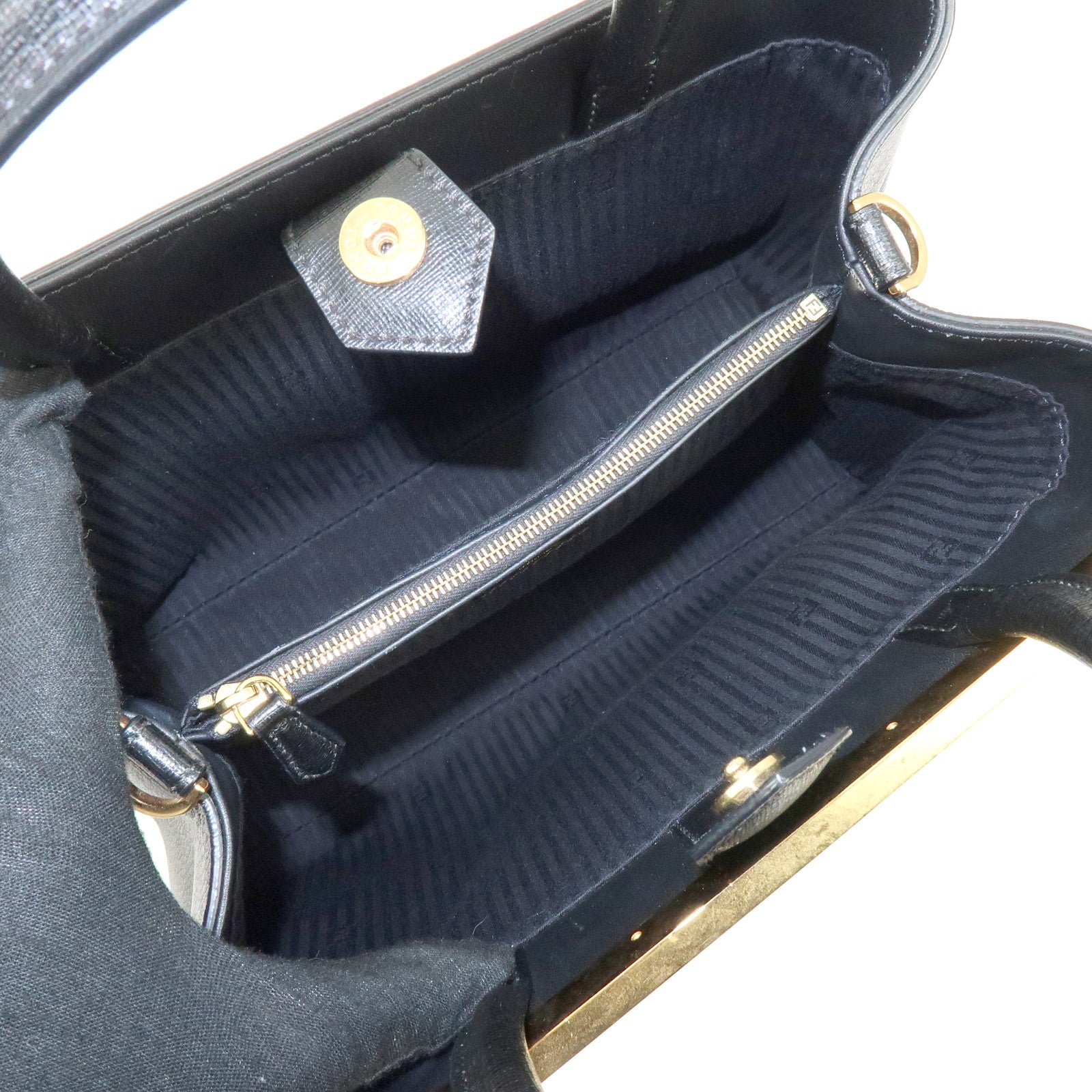 FENDI Petit 2Jours Leather 2Way Bag Hand Bag Shoulder Bag Black