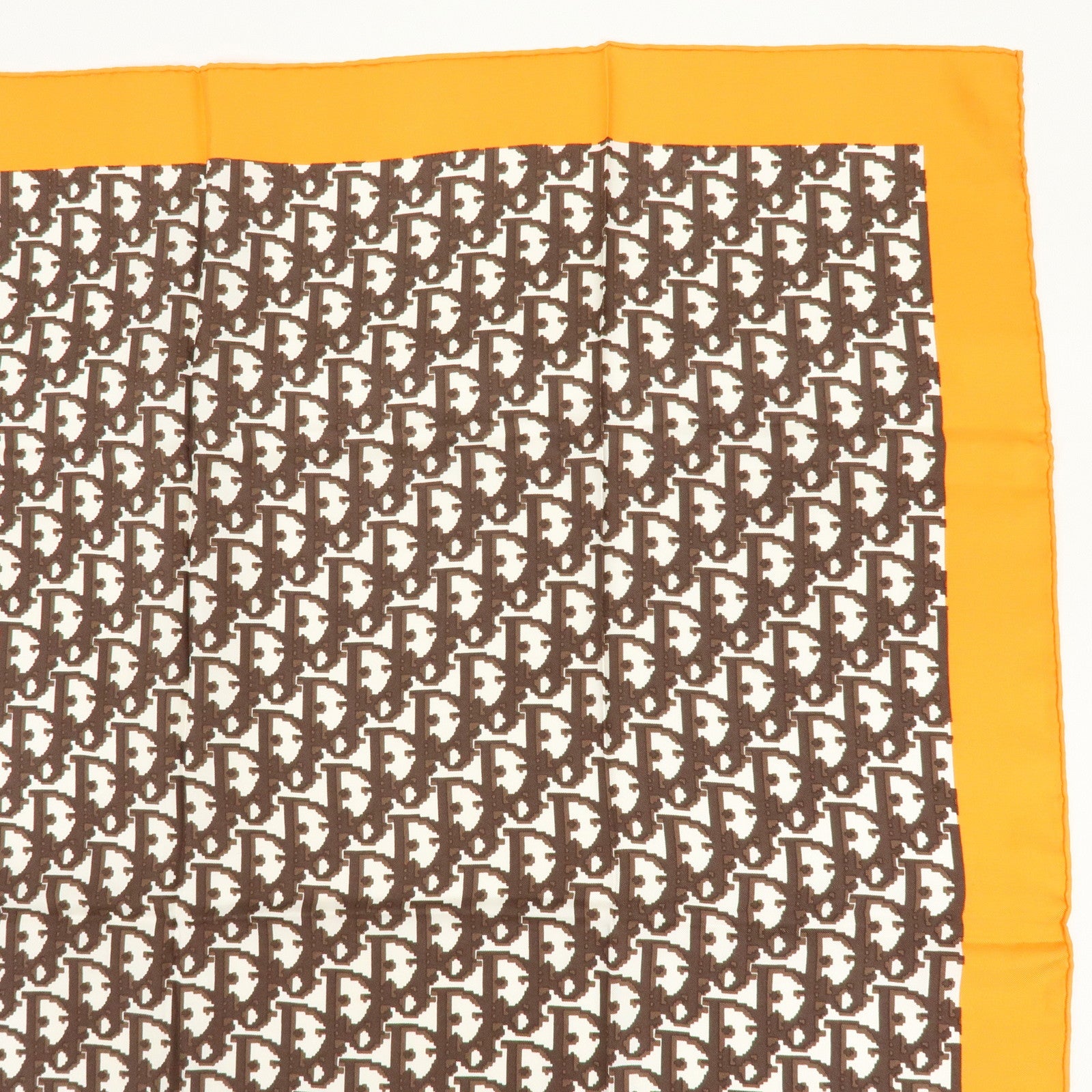 Christian Dior Trotter Silk 100% Scarf 77x77 Brown White Orange