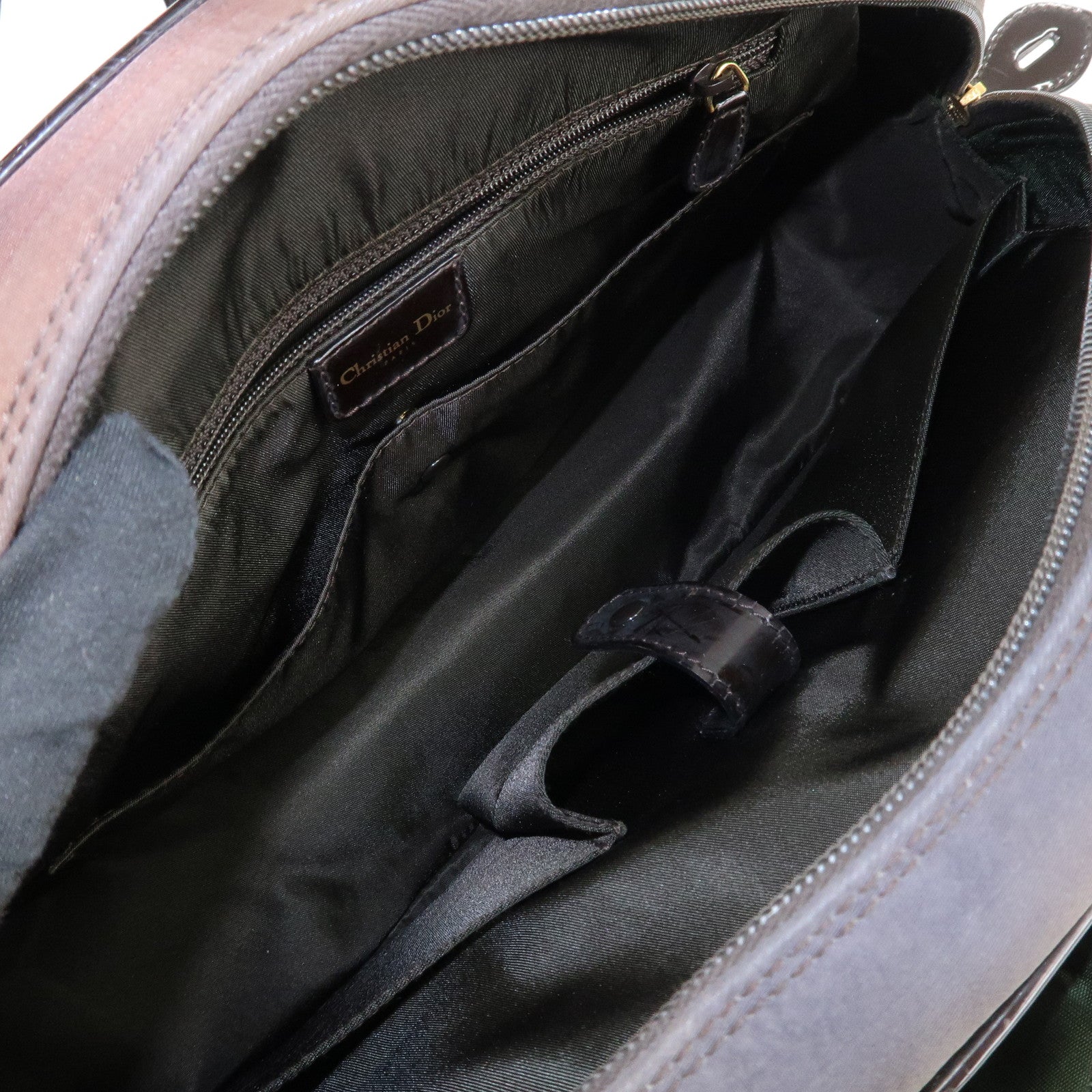 Christian Dior Double Saddle Nylon Leather Hand Boston Bag Brown Used