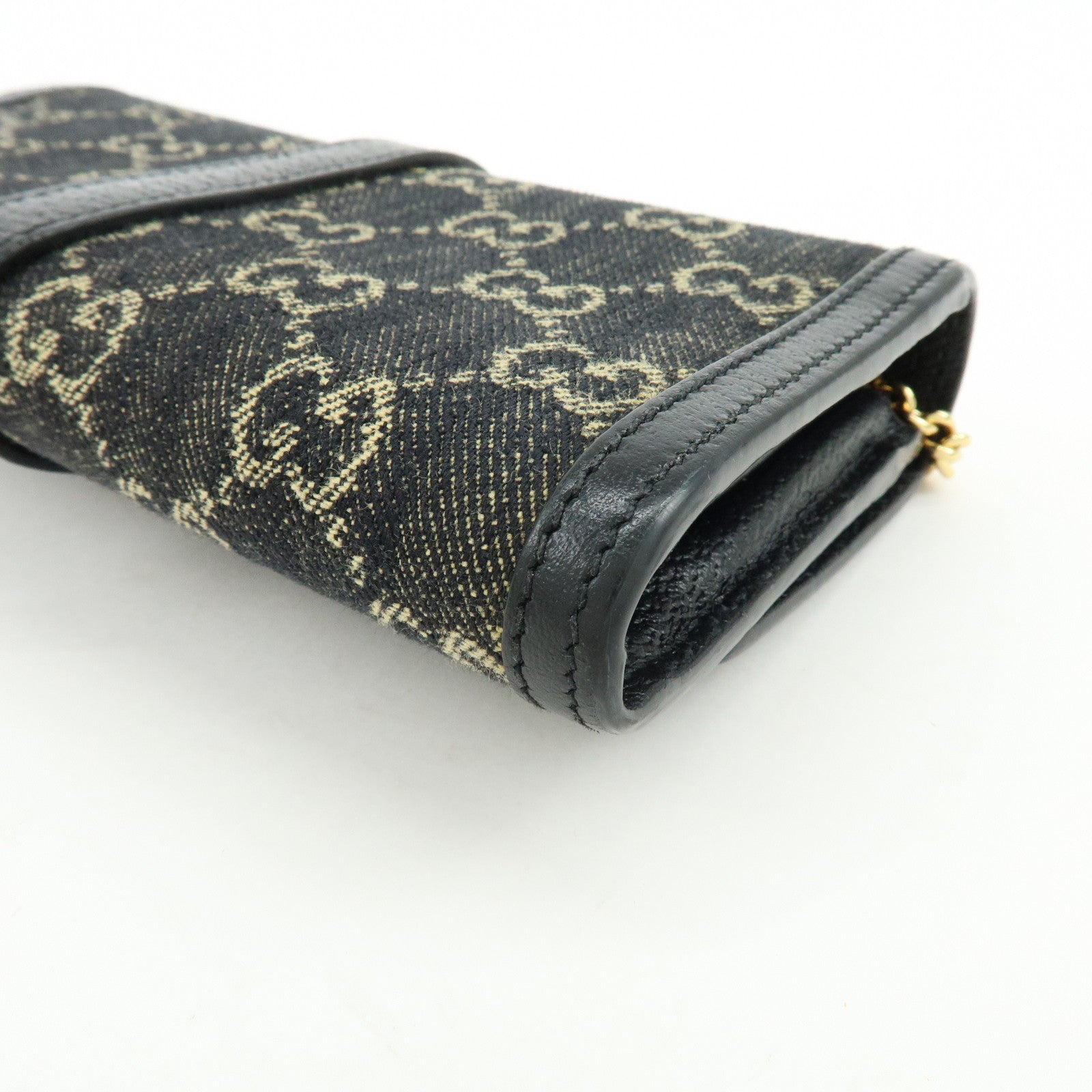 GUCCI Jackie 1961 GG Denim Calf Leather Chain Wallet 652681.0416
