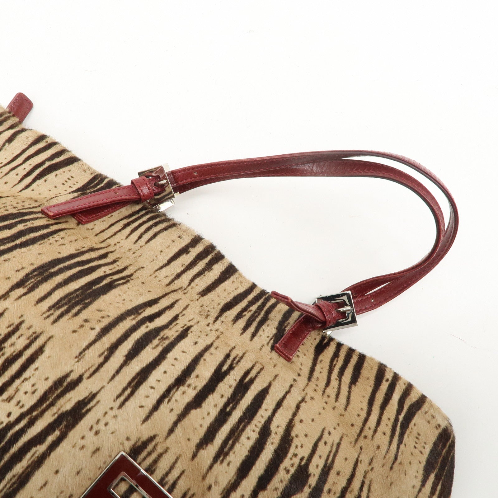 FENDI Calf Hair Leather Tote Bag Hand Bag Beige Red 26634