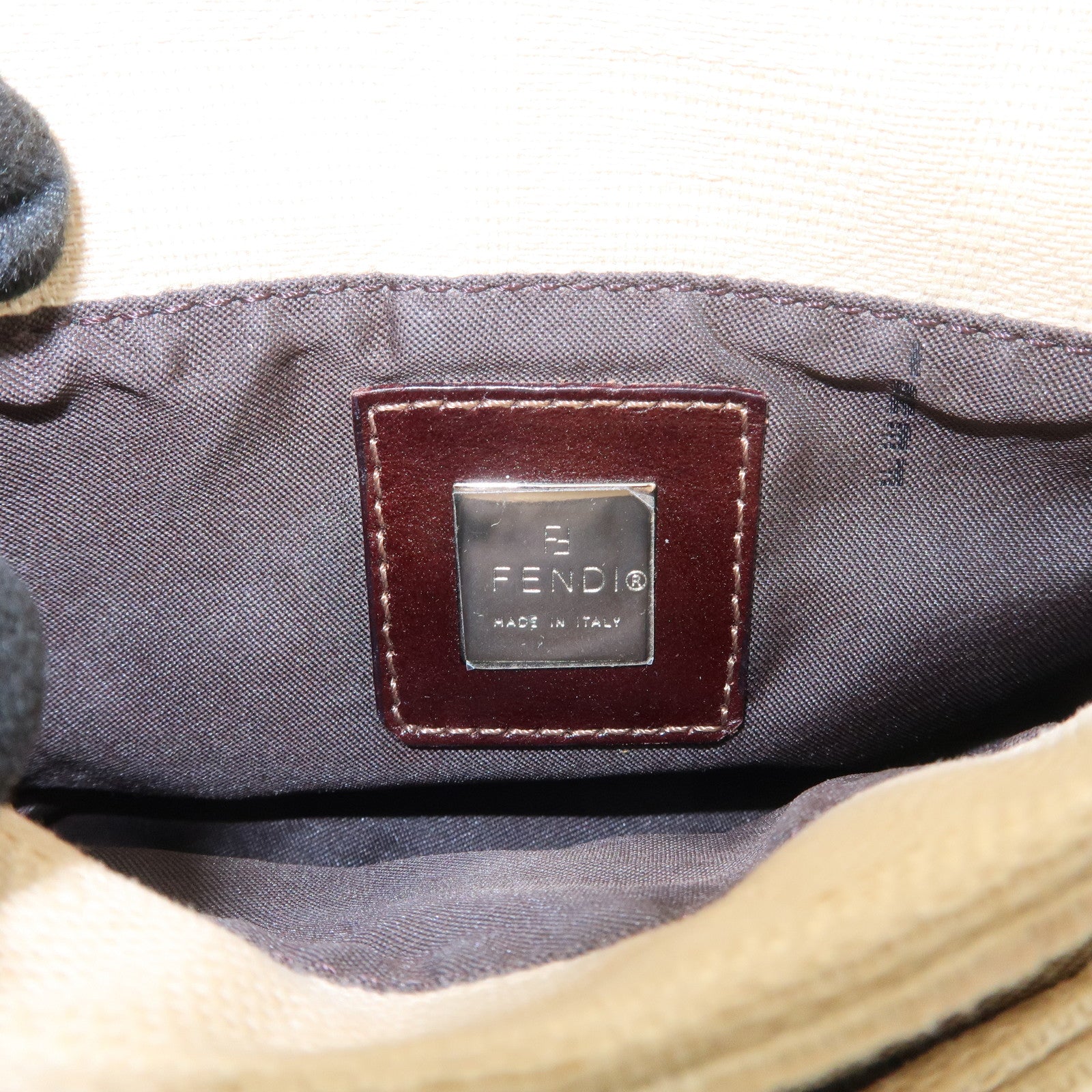 FENDI Zucca Canvas Leather Shoulder Bag Beige Brown 26723