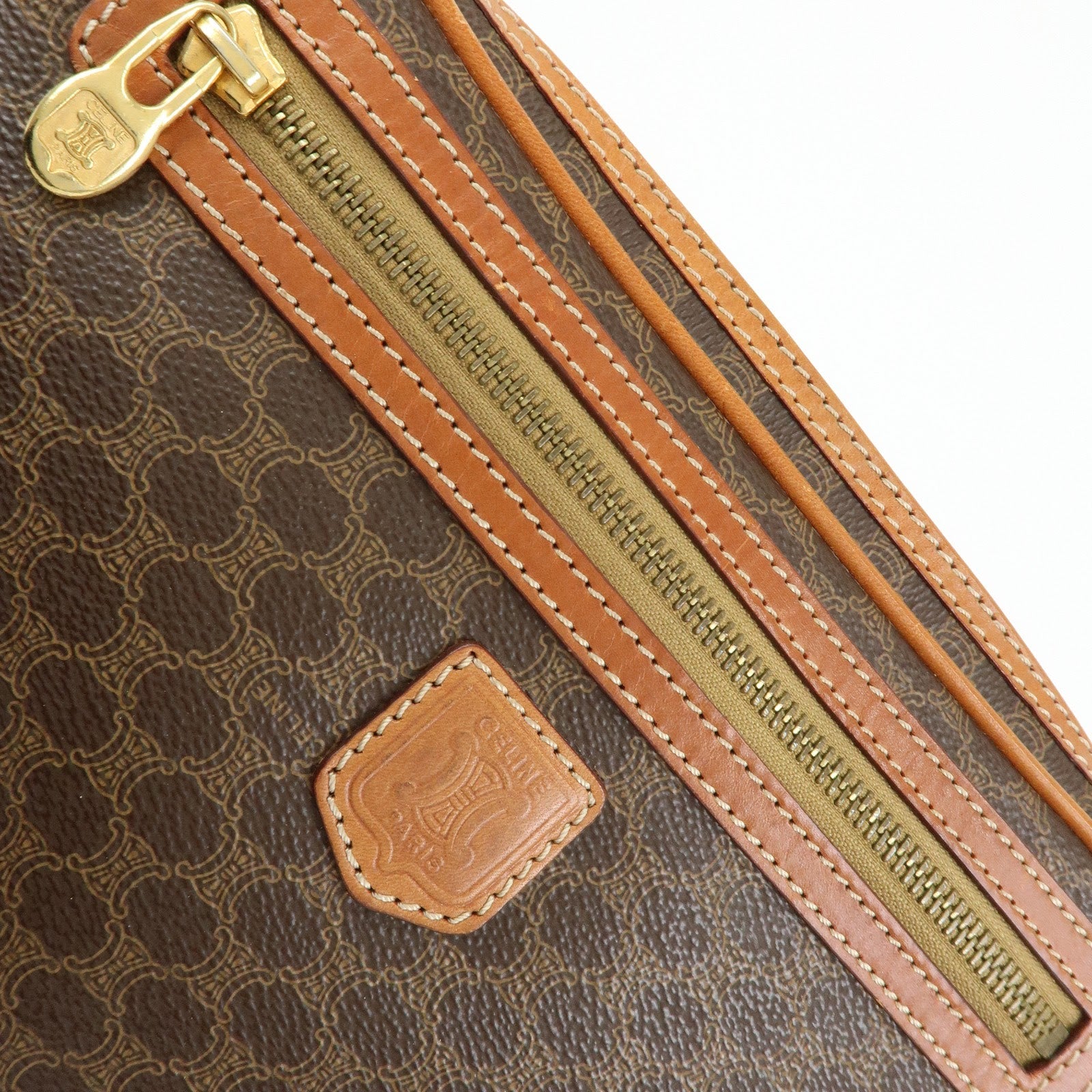 CELINE Macadam PVC Coated Canvas Leather Clutch Bag Pouch Brown