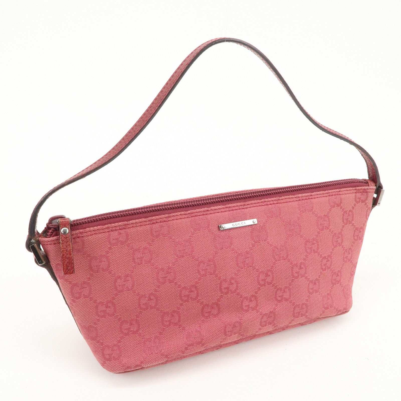 GUCCI Boat Bag GG Monogram Canvas Leather Hand Bag Pink 07198