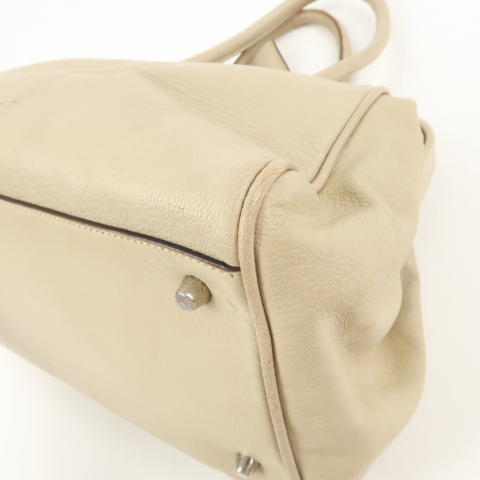 PRADA Leather Doctors Bag Hand Bag Beige Silver